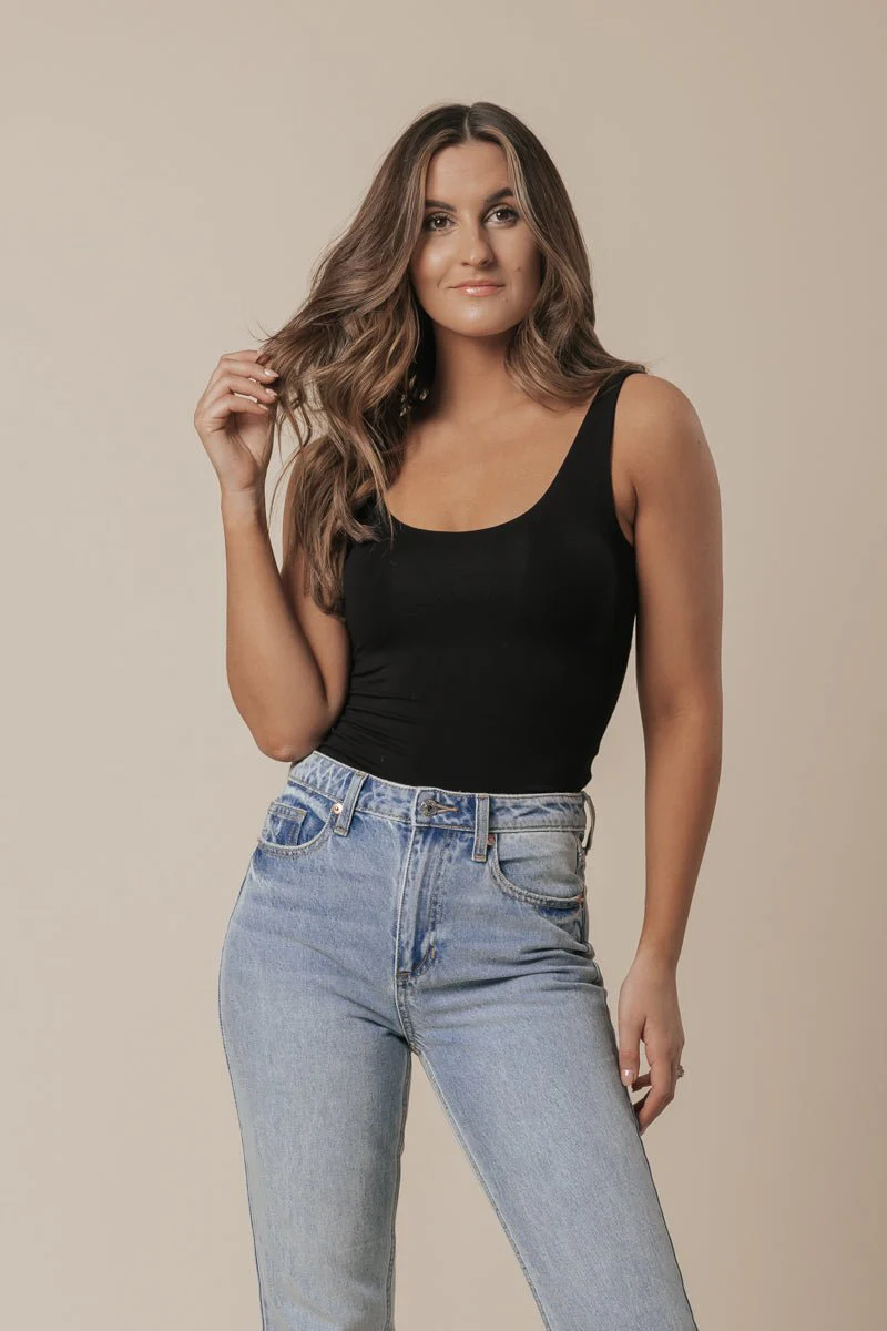 Scoop Neck Double Lined Jersey Tank - Black - Image 6