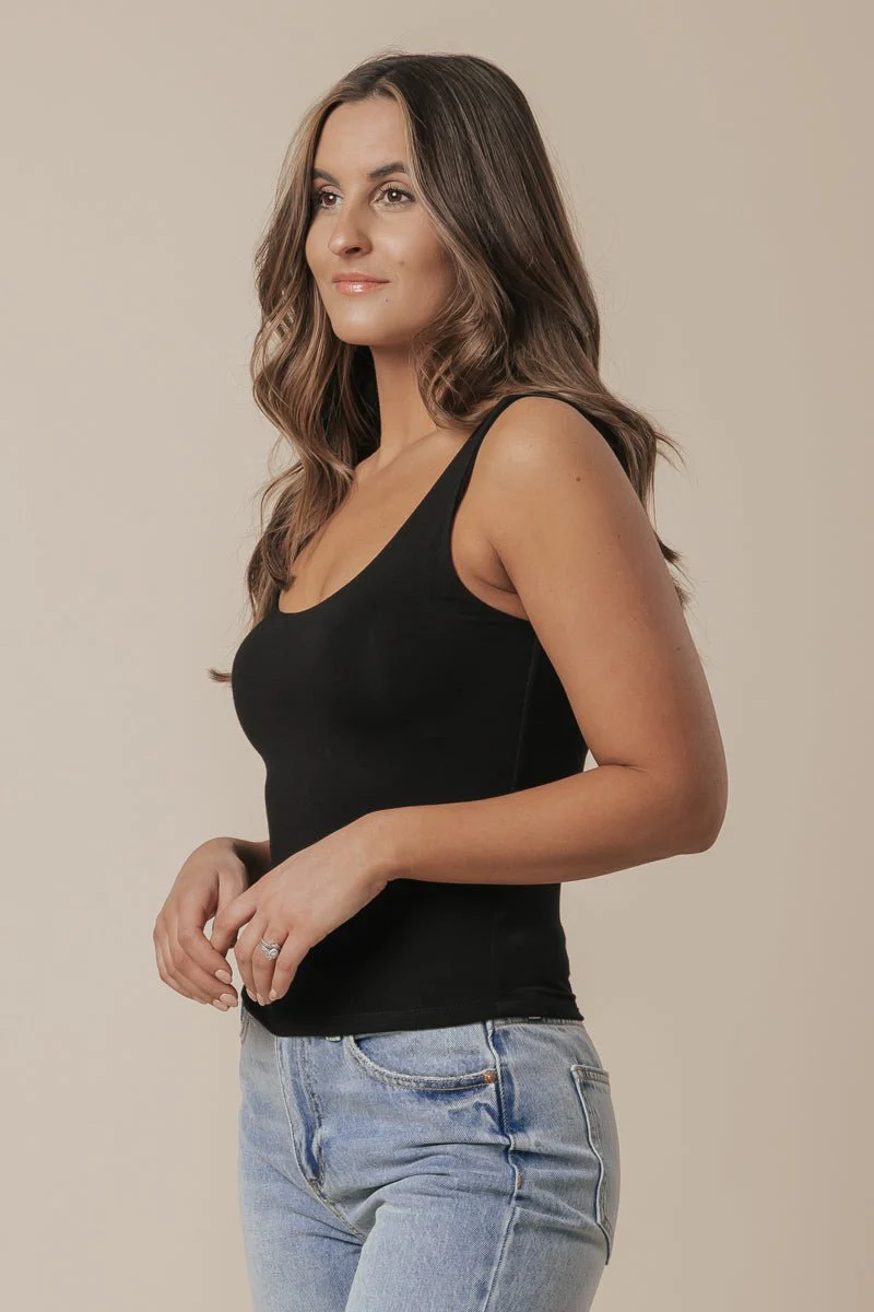 Scoop Neck Double Lined Jersey Tank - Black - Image 7