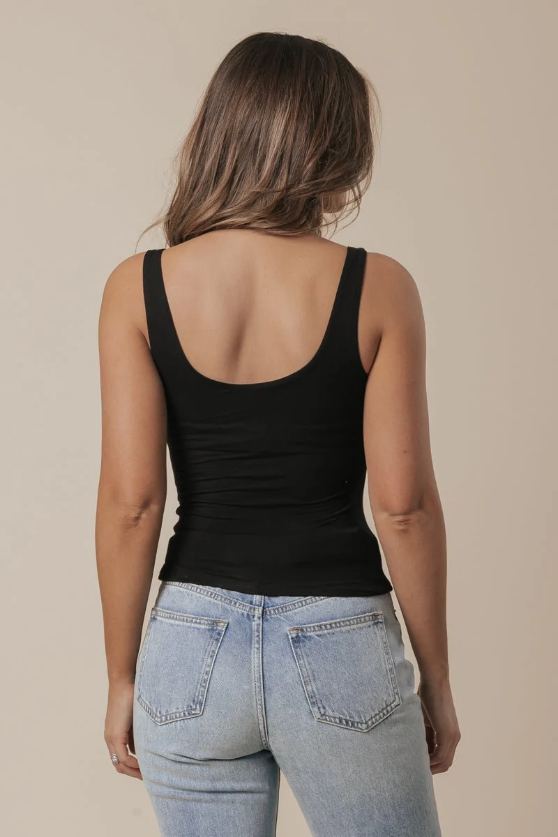 Scoop Neck Double Lined Jersey Tank - Black - Image 8