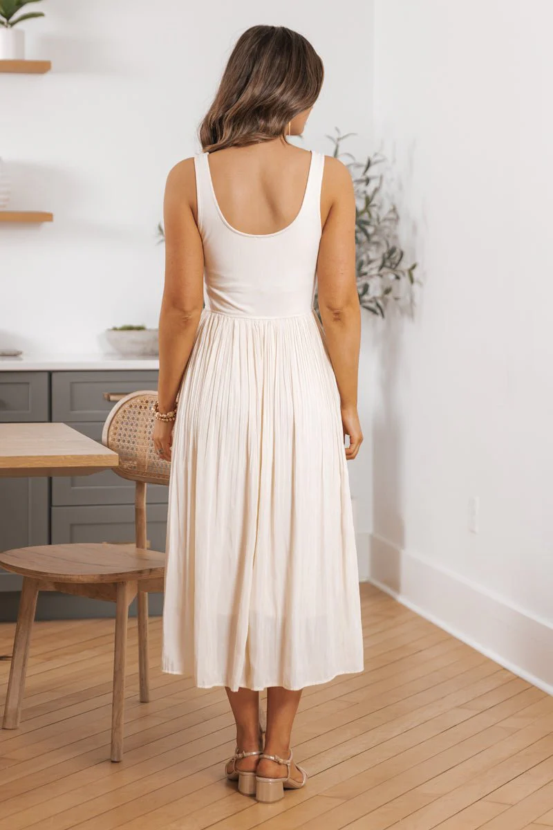 Scoop Neck Pleated Skirt Midi Tank Dress - Image 9