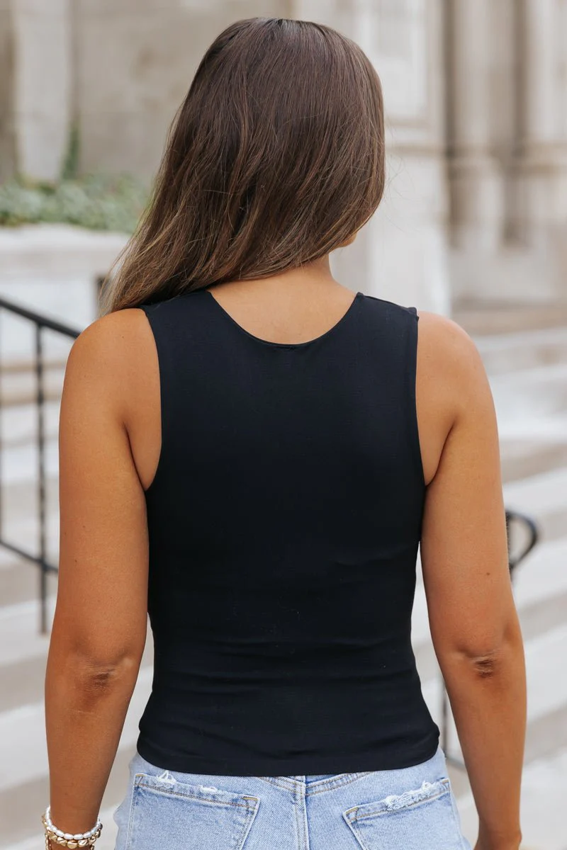 Seamless Double Layered Tank Top - Black - Image 8