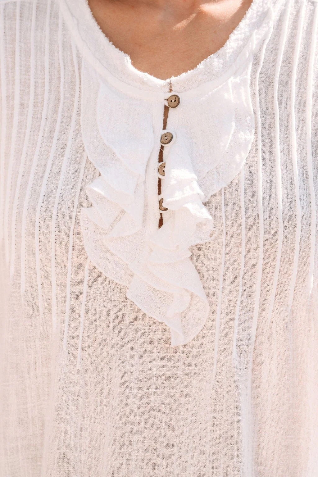 Short Sleeve Ruffle Linen Top - White - FINAL SALE - Image 7