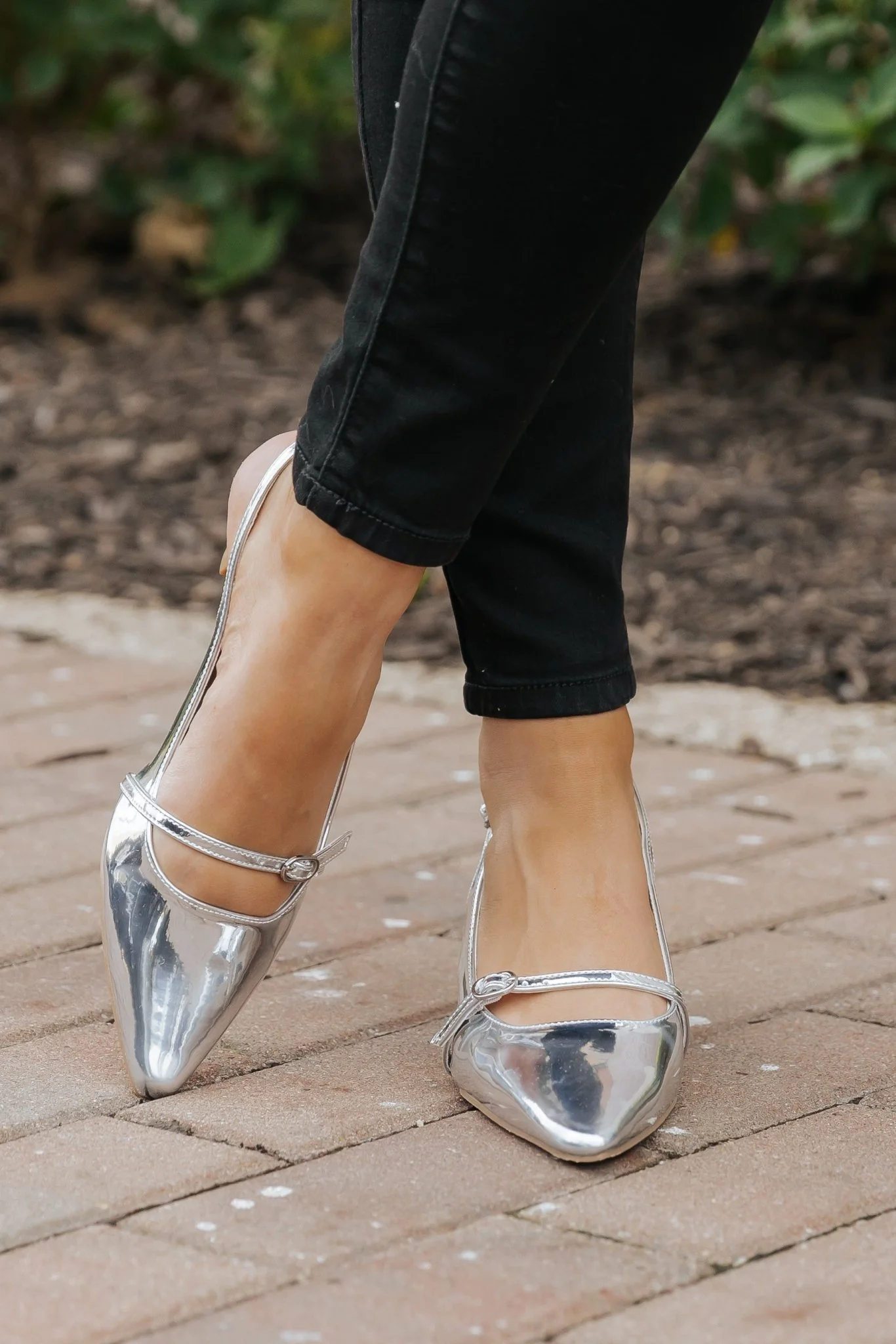 Sleek Silver Buckle Detail Slingback Heels - FINAL SALE - Image 3