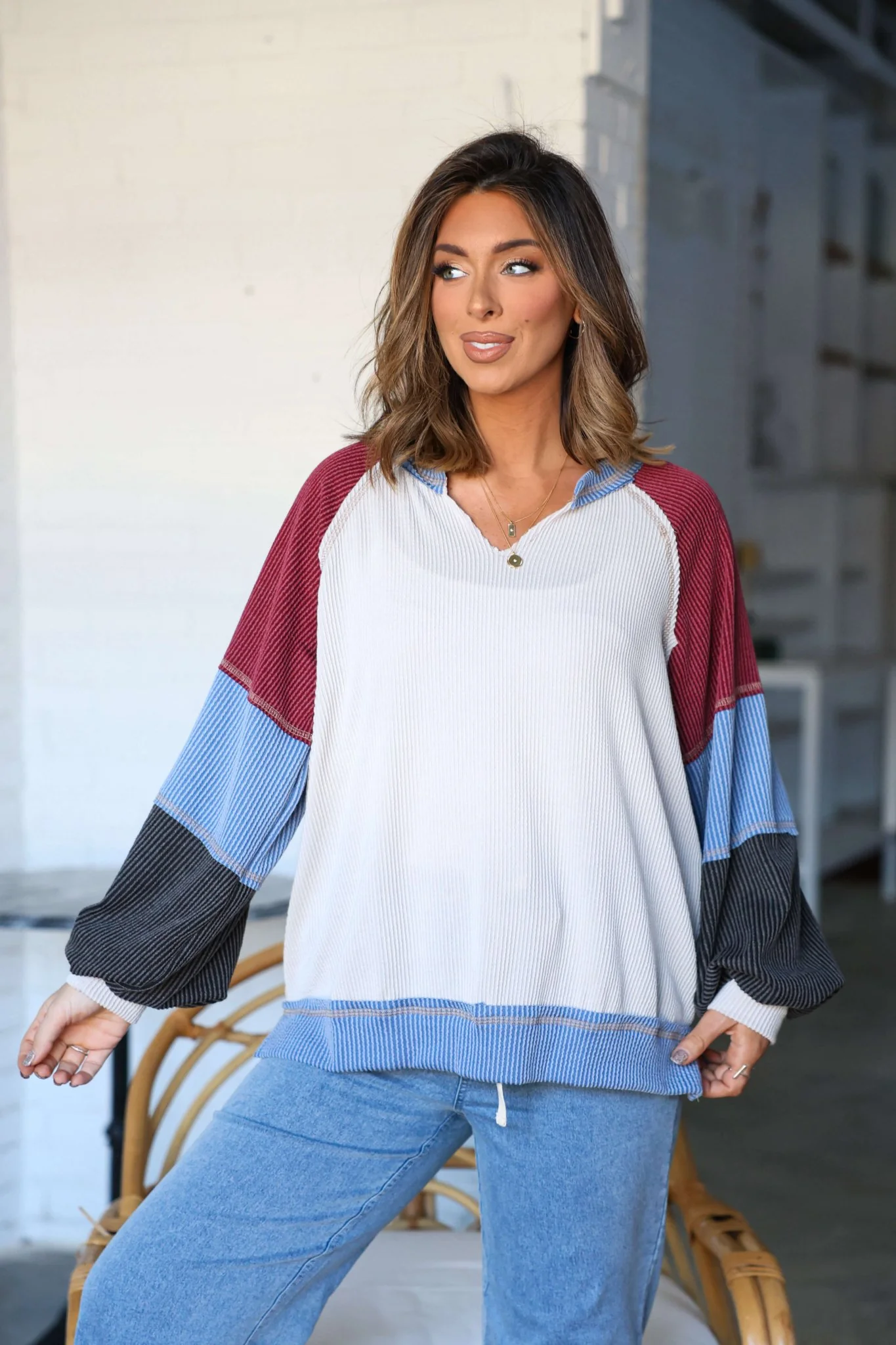 Stone Multi Color Block Ribbed Pullover-FINAL SALE - Image 2