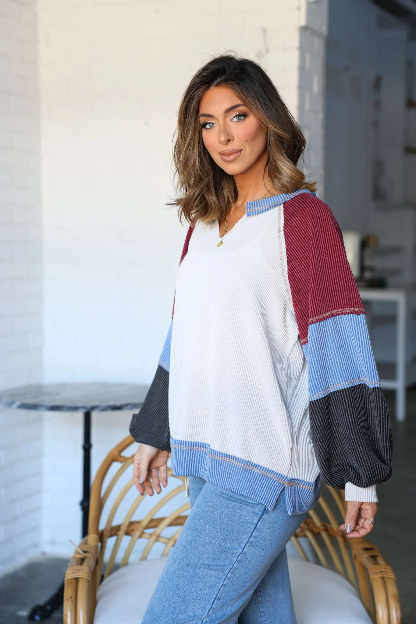 Stone Multi Color Block Ribbed Pullover-FINAL SALE - Image 4