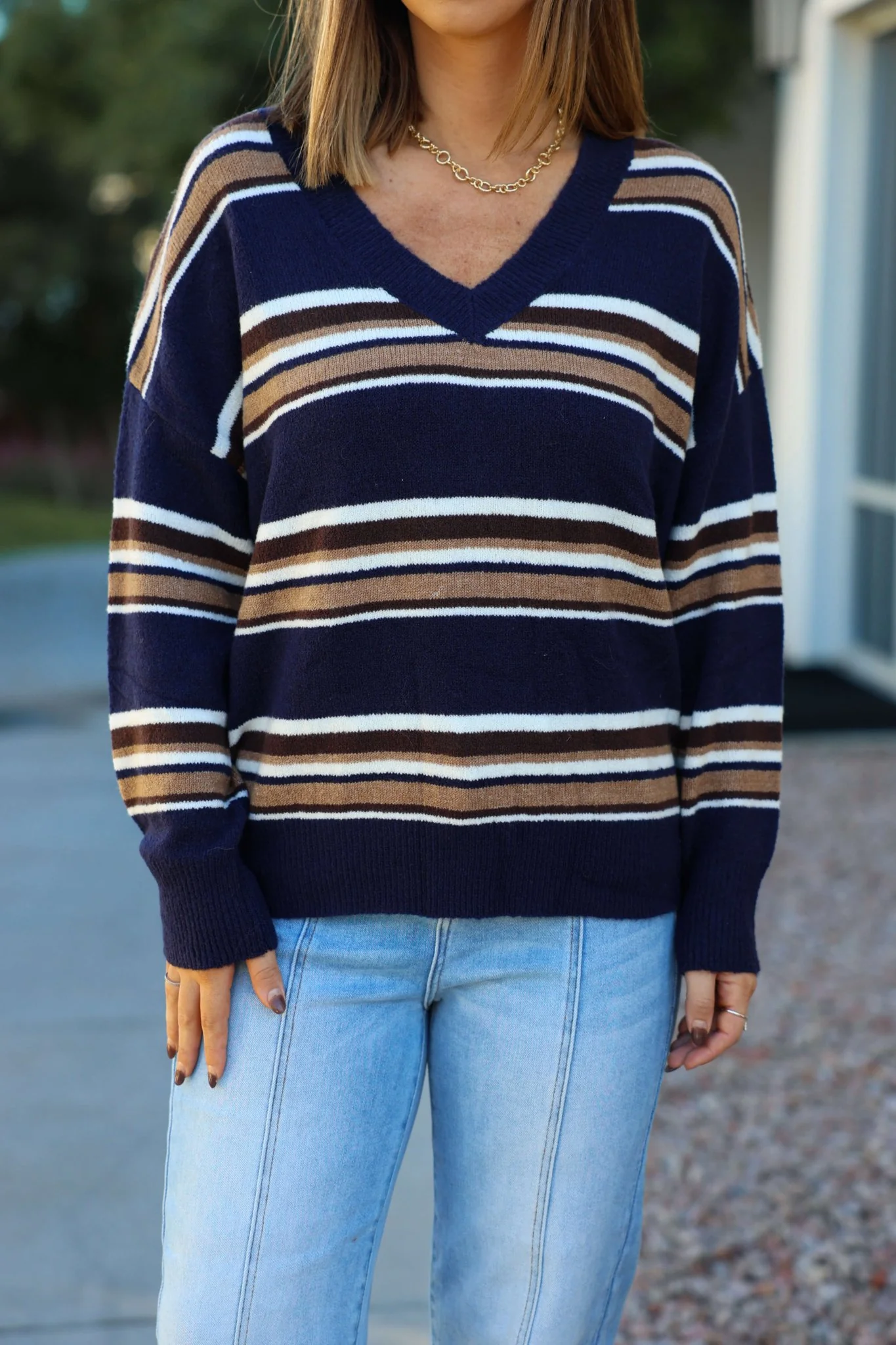 Street Chic Multi Navy Striped Sweater - FINAL SALE - Image 3
