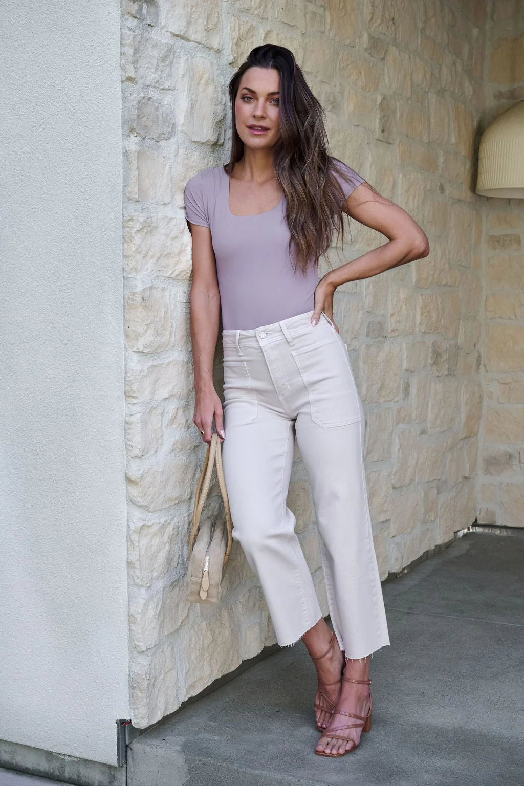 Stretchy Basic Scoop Neck Bodysuit - Grey - Image 3