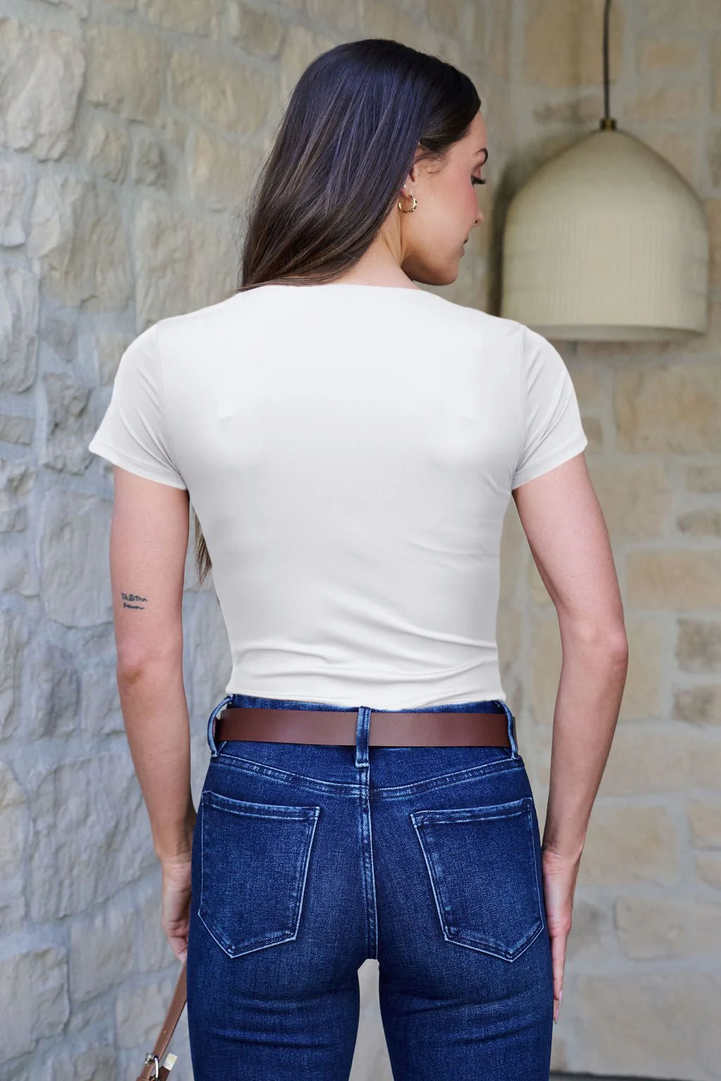 Stretchy Basic Scoop Neck Bodysuit - White - Image 4