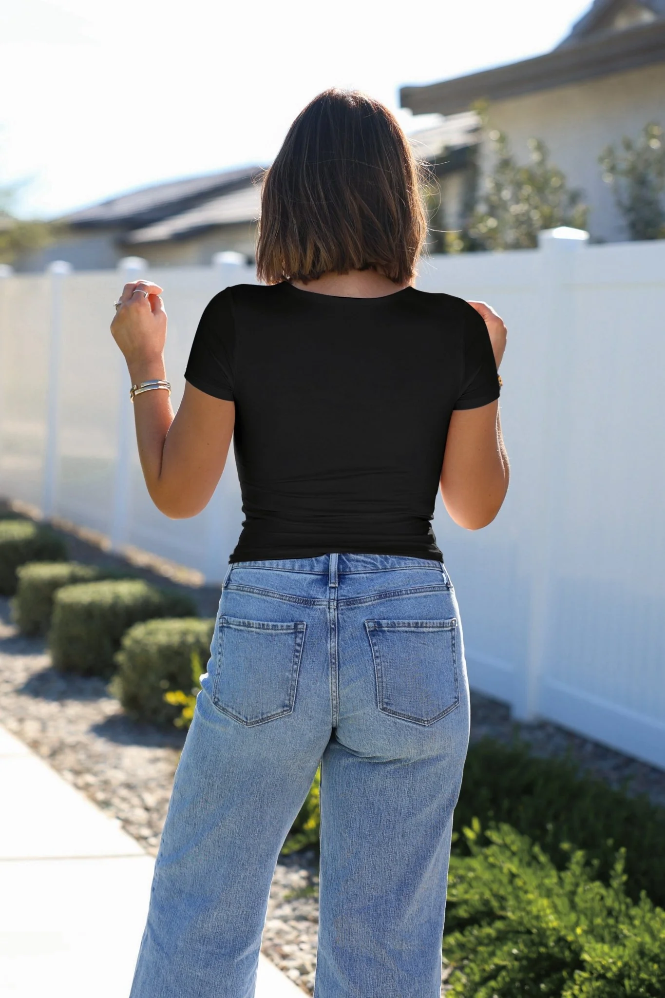Stretchy Black Double Lined Scoop Neck Top - Image 4