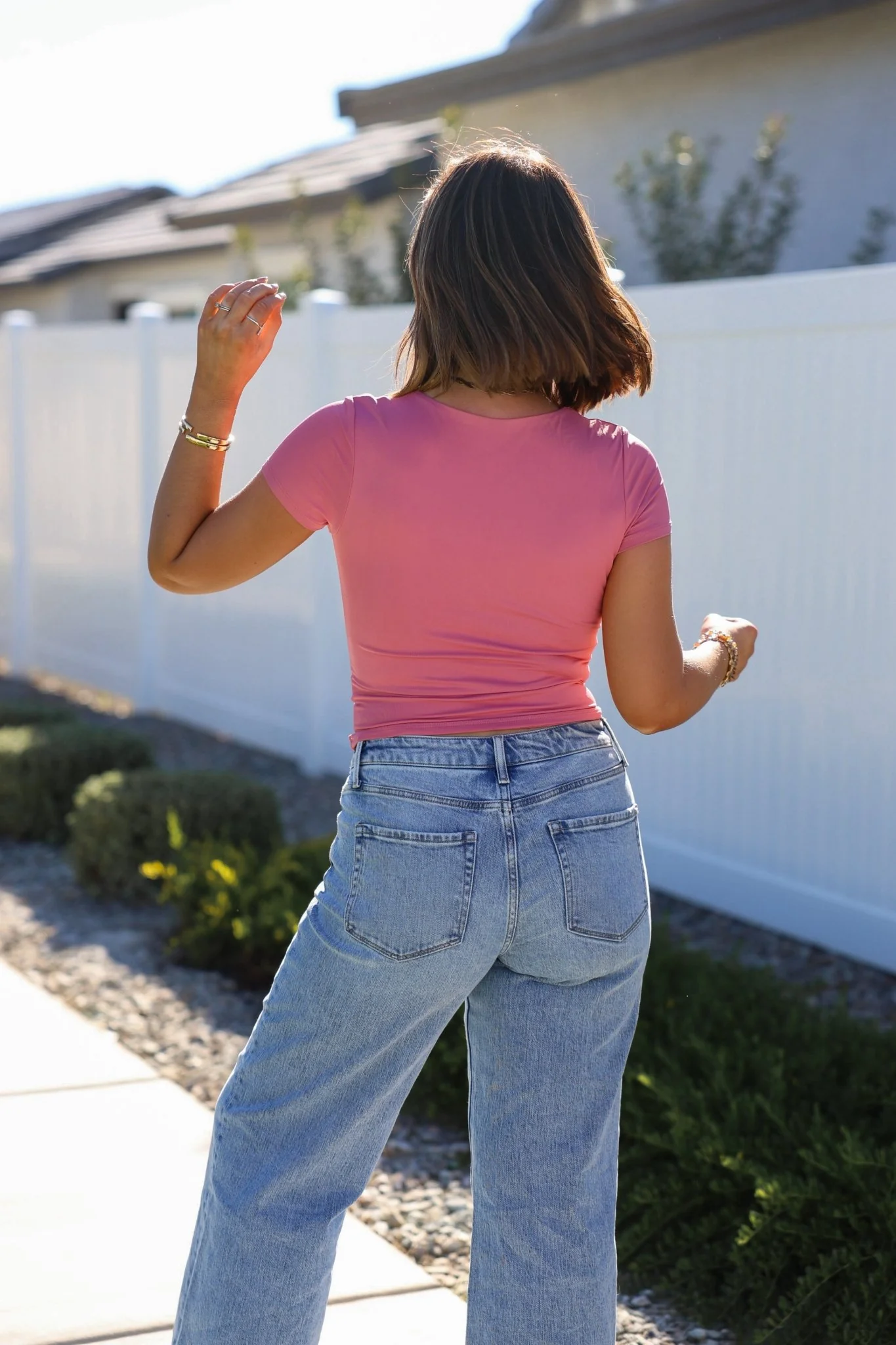 Stretchy Pink Double Lined Scoop Neck Top - Image 4