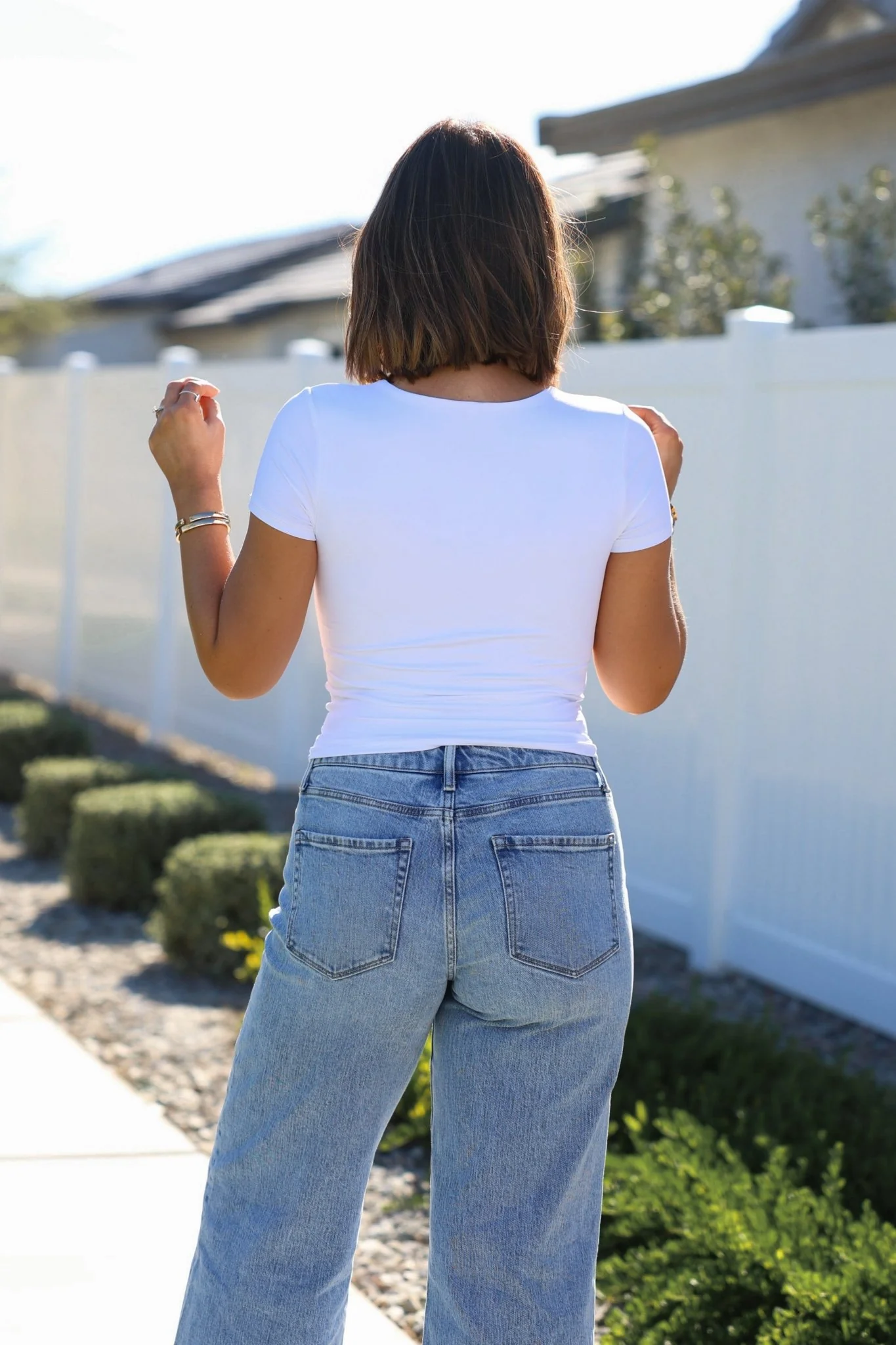 Stretchy White Double Lined Scoop Neck Top - Image 4