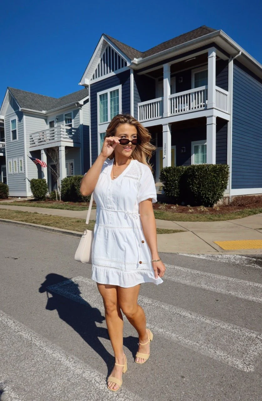 Sunday Stroll White Eyelet Mini Dress - Image 3