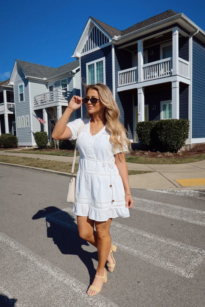 Sunday Stroll White Eyelet Mini Dress - Image 4