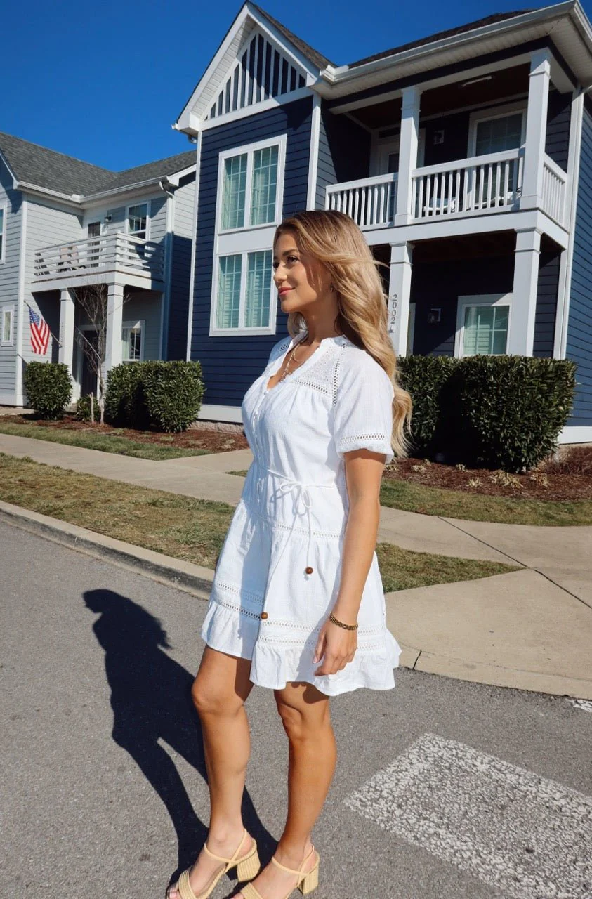 Sunday Stroll White Eyelet Mini Dress - Image 6