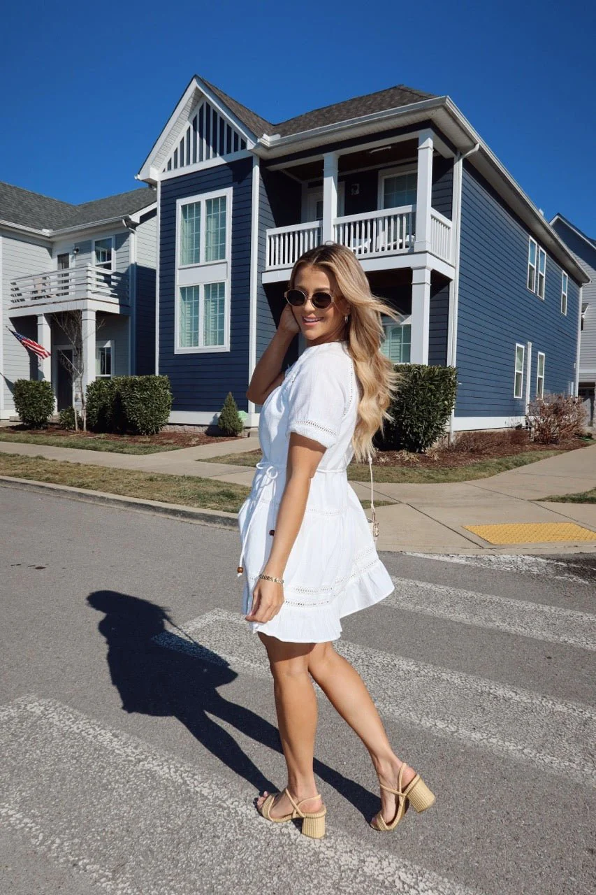 Sunday Stroll White Eyelet Mini Dress - Image 7