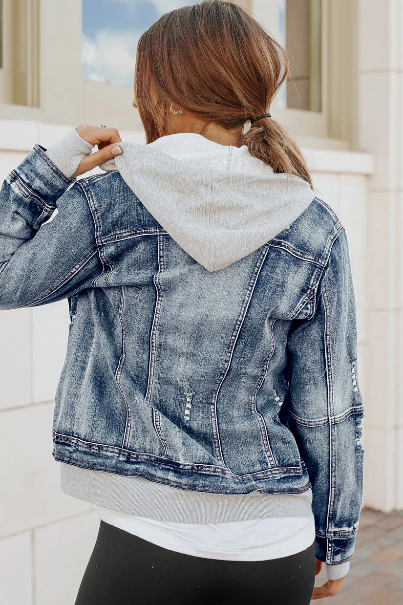 Denim Jacket with Hoodie: Medium Wash - Image 5