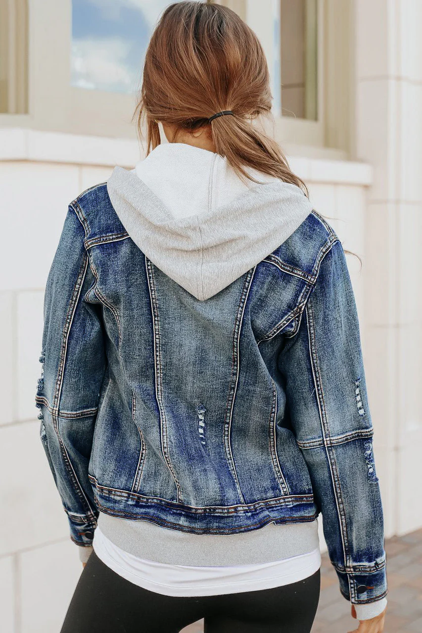 Denim Jacket with Hoodie: Medium Wash - Image 6