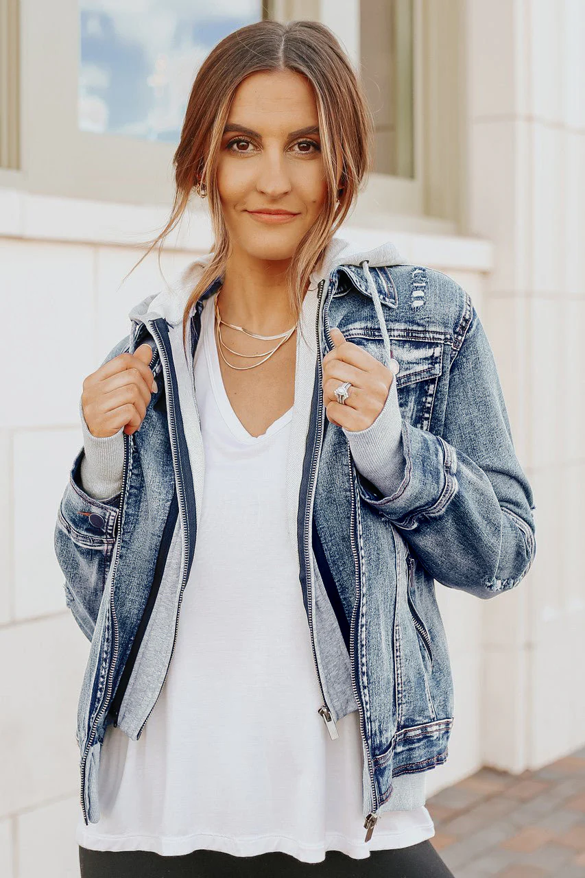 Denim Jacket with Hoodie: Medium Wash - Image 8