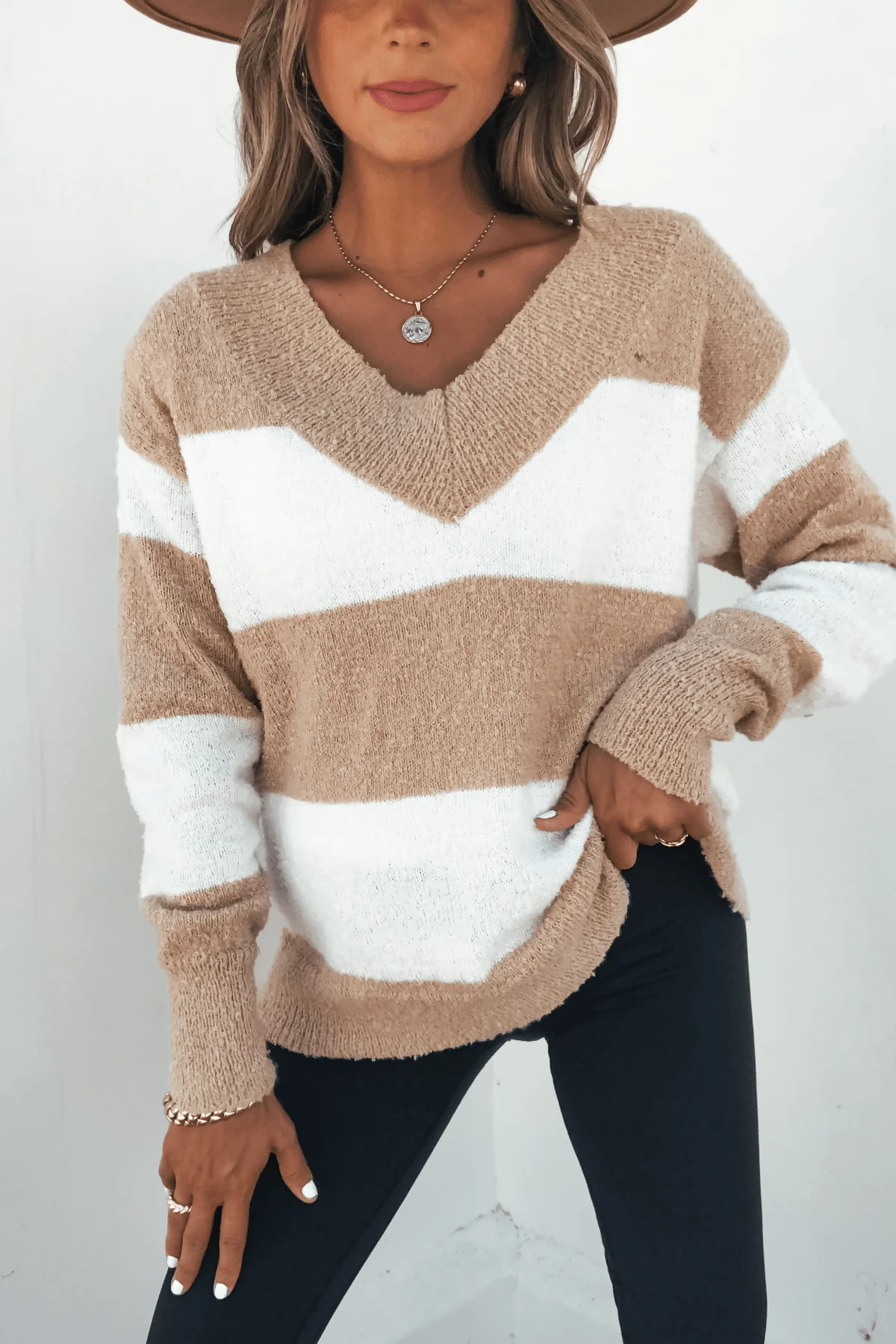 Tan and Ivory Striped Sweater - FINAL SALE - Image 3