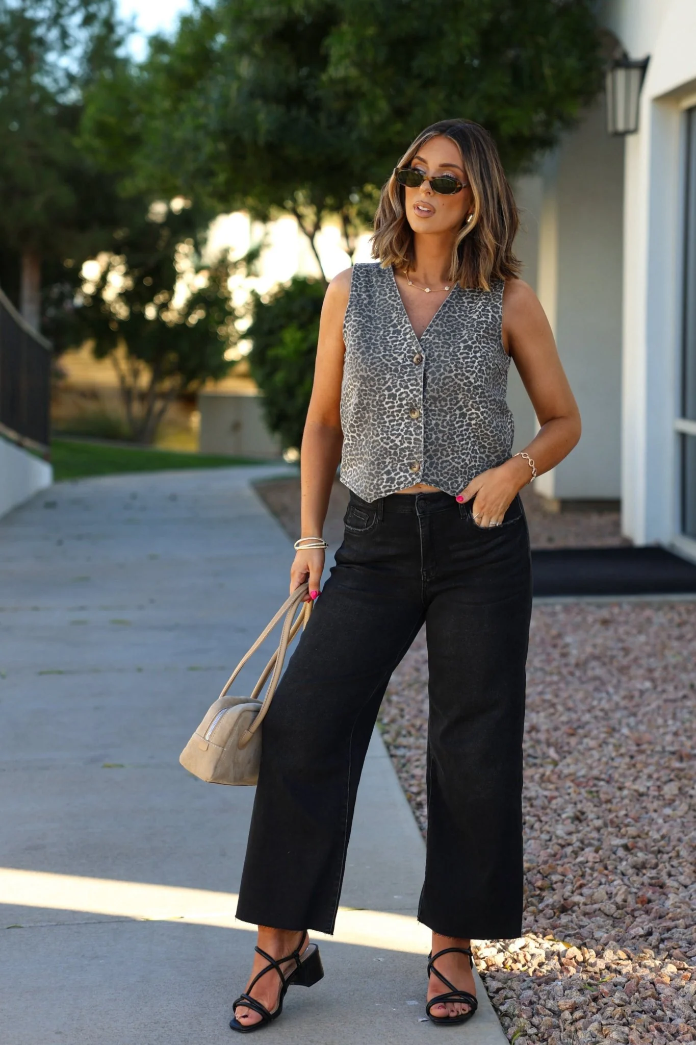Tan Leopard Button Up Vest - Image 2