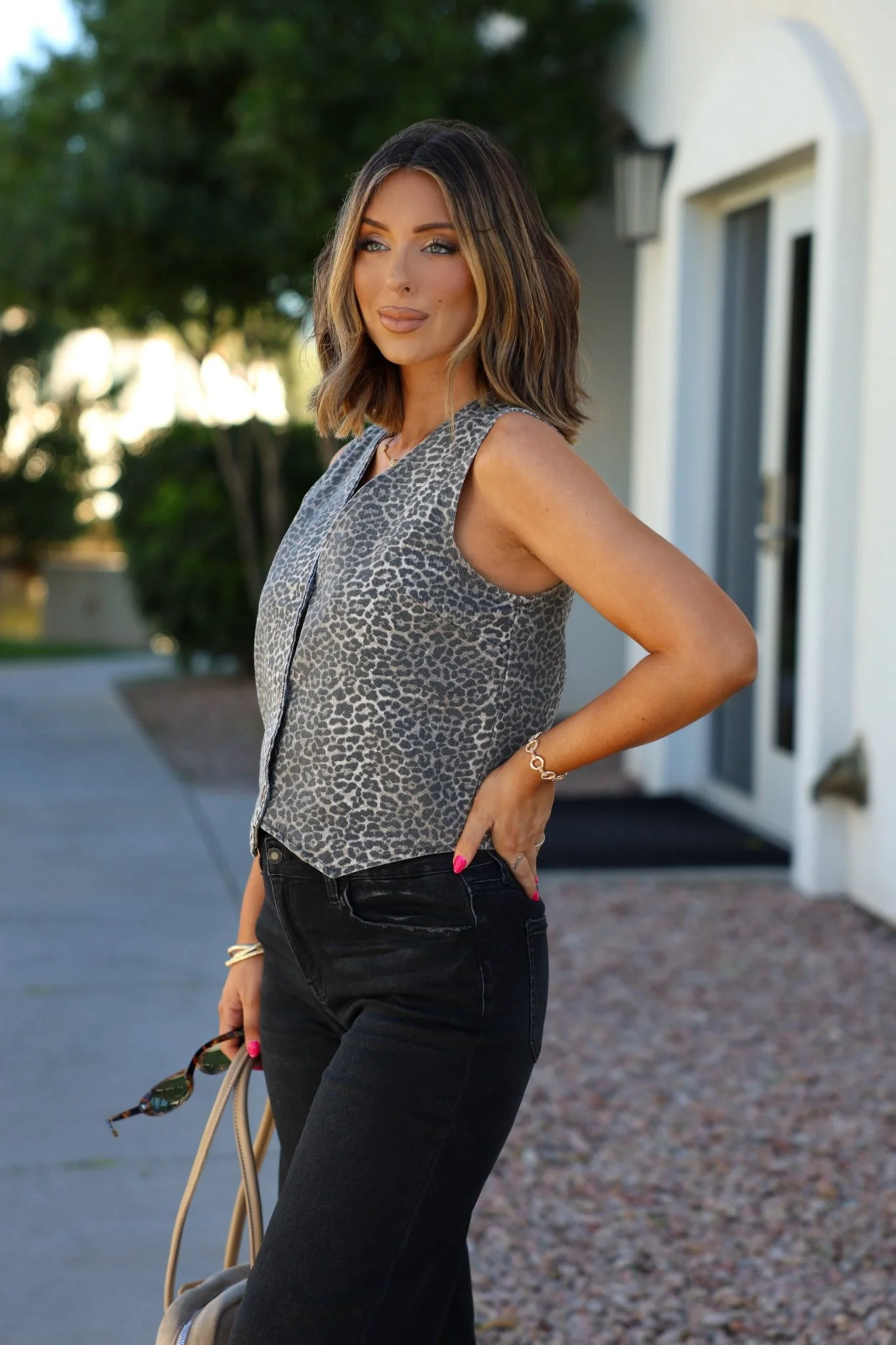Tan Leopard Button Up Vest - Image 4