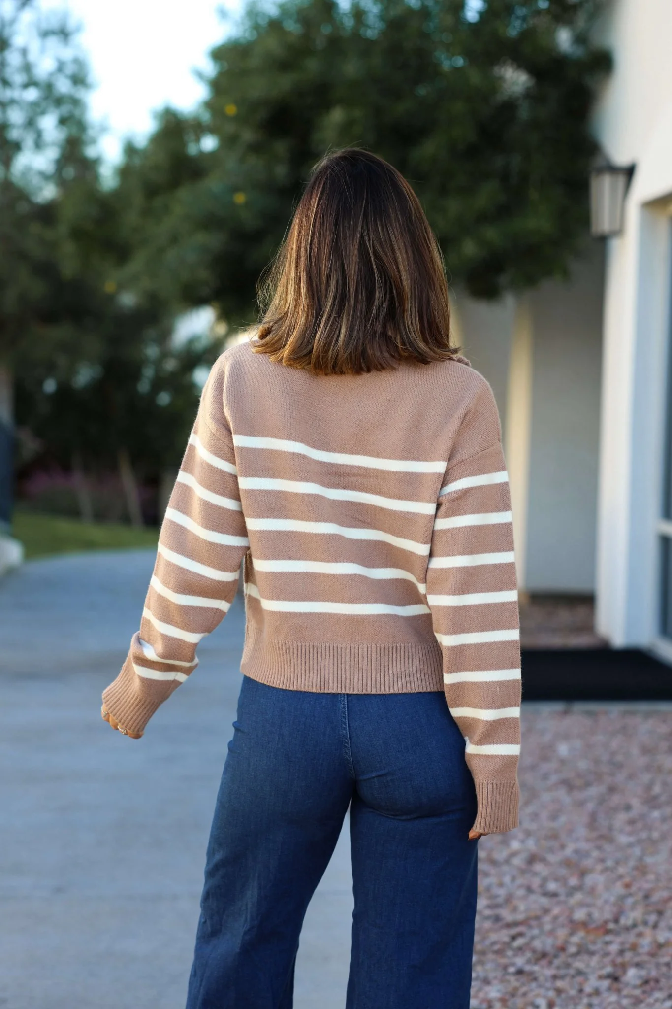 Taupe and Cream Striped Quarter Zip Pullover - FINAL SALE - Image 5