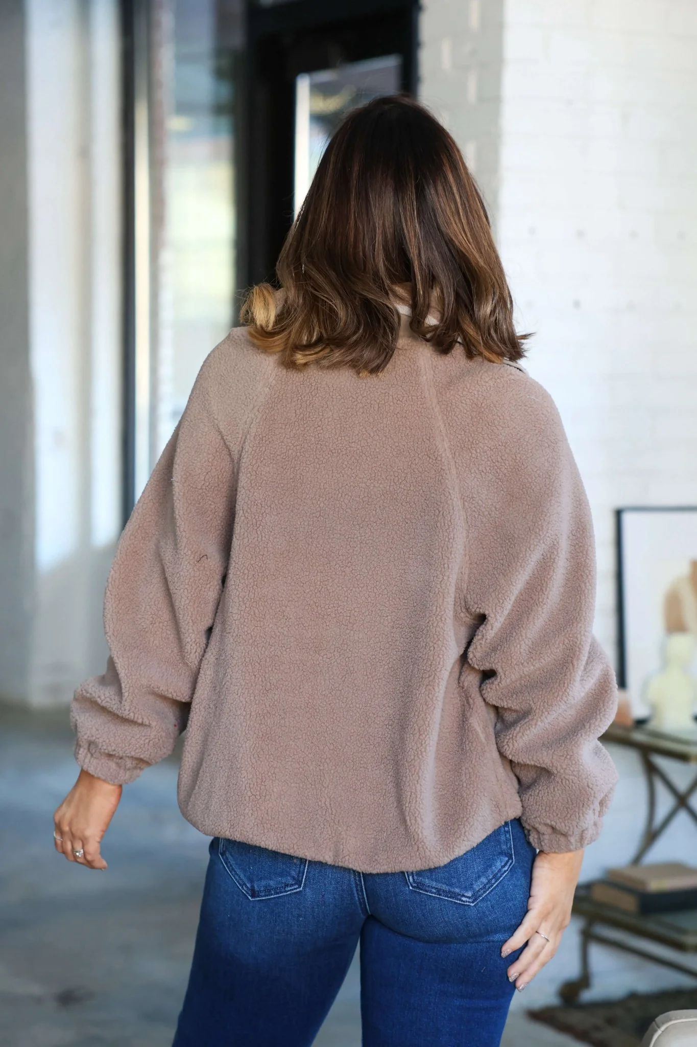 Taupe Button Down Sherpa Jacket - FINAL SALE - Image 4