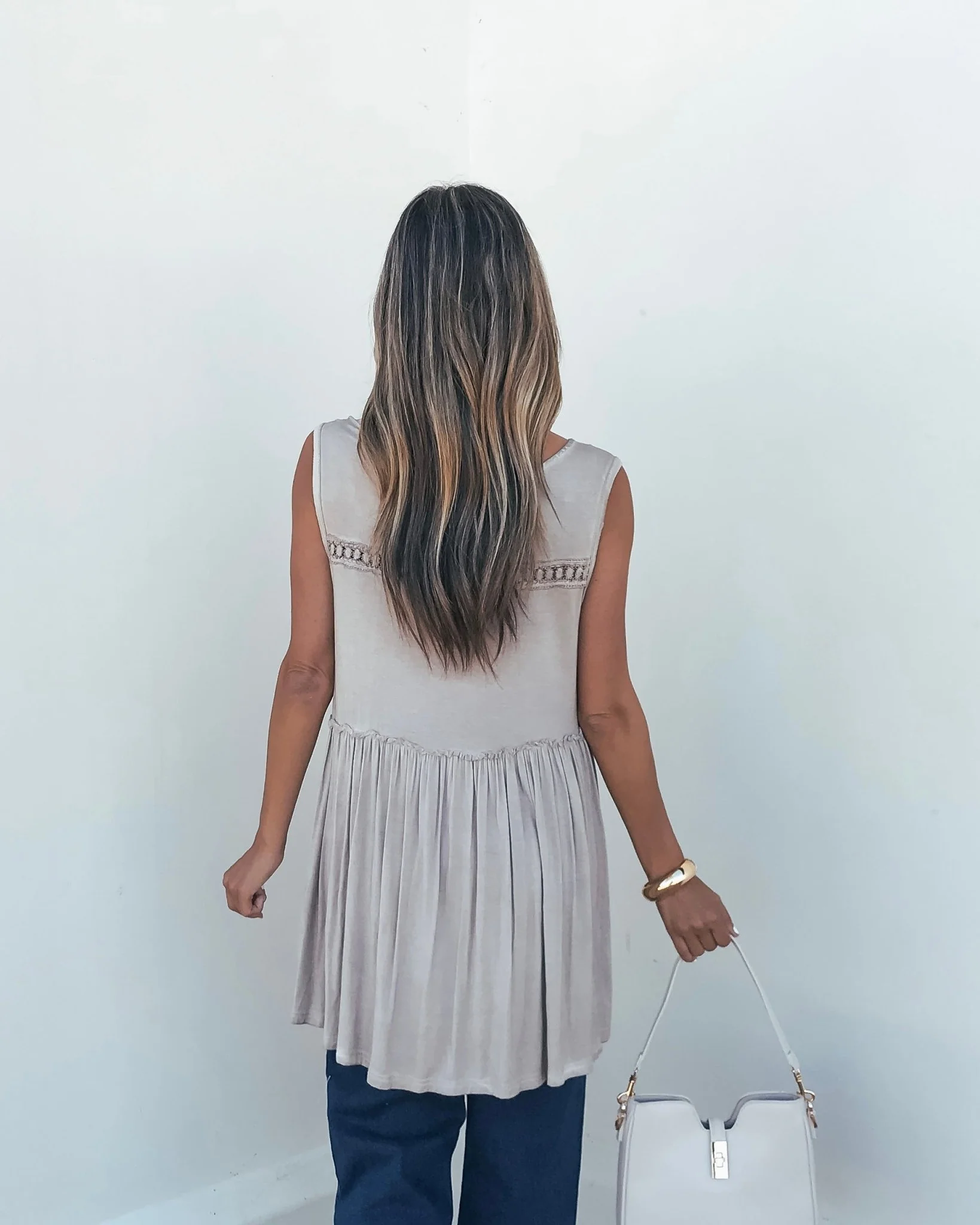 Taupe V Neck Flowy Top - Image 4