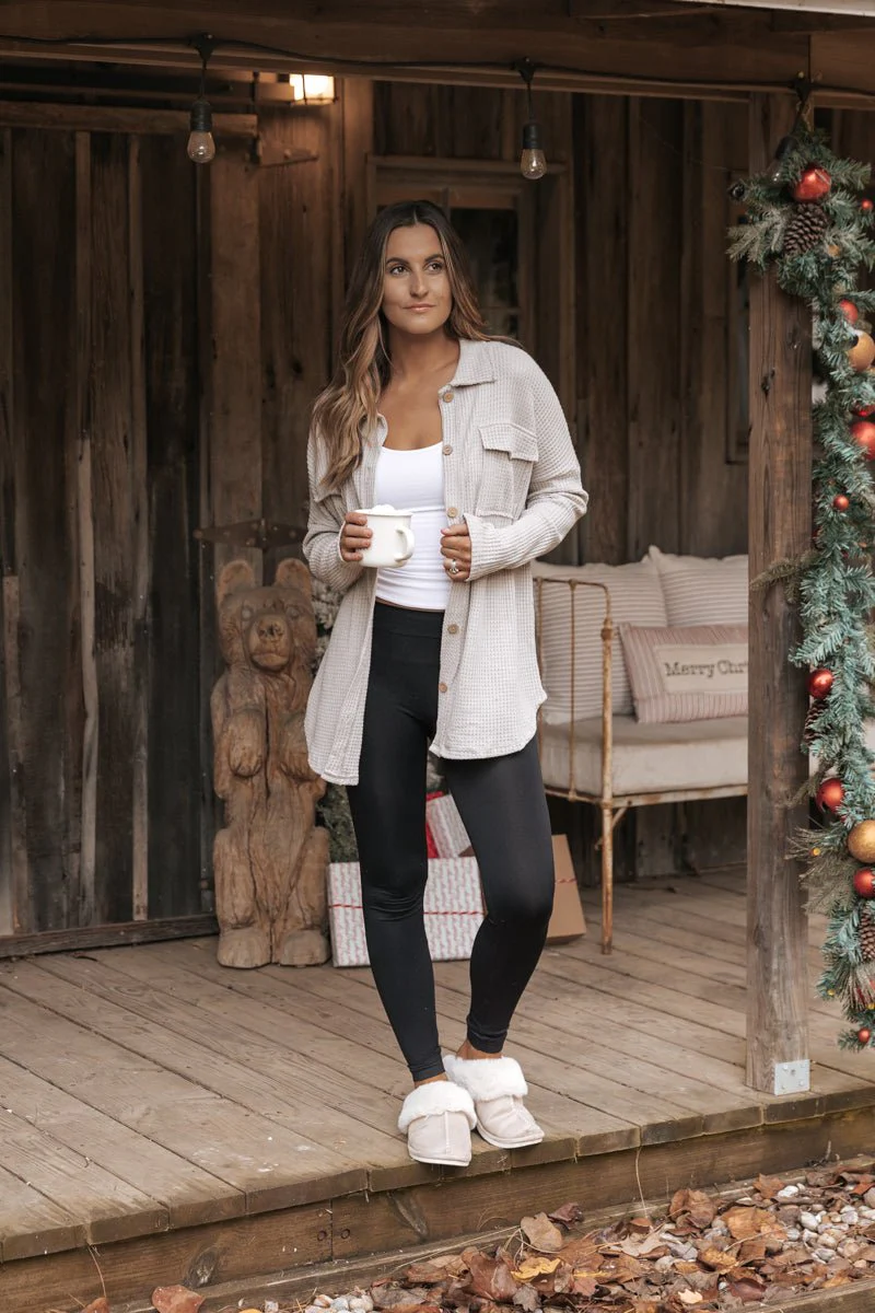 Taupe Waffle Knit Shacket - Image 3