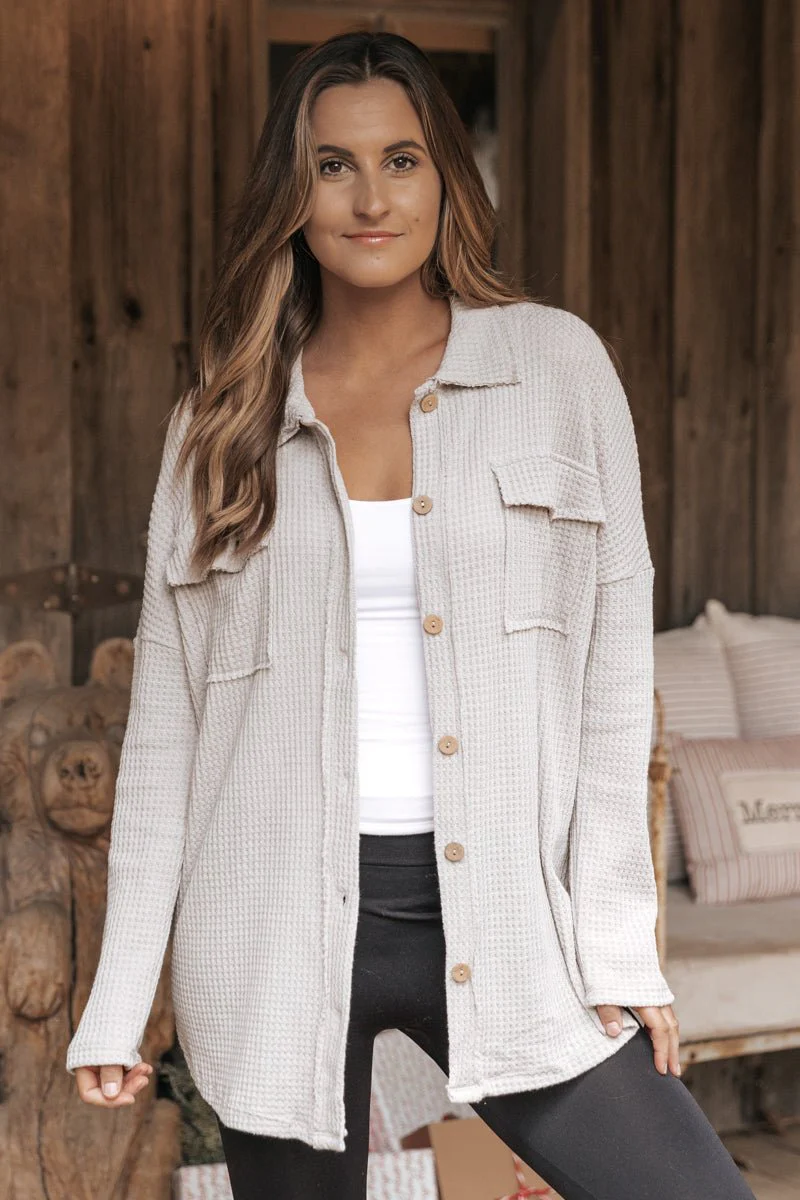 Taupe Waffle Knit Shacket - Image 5