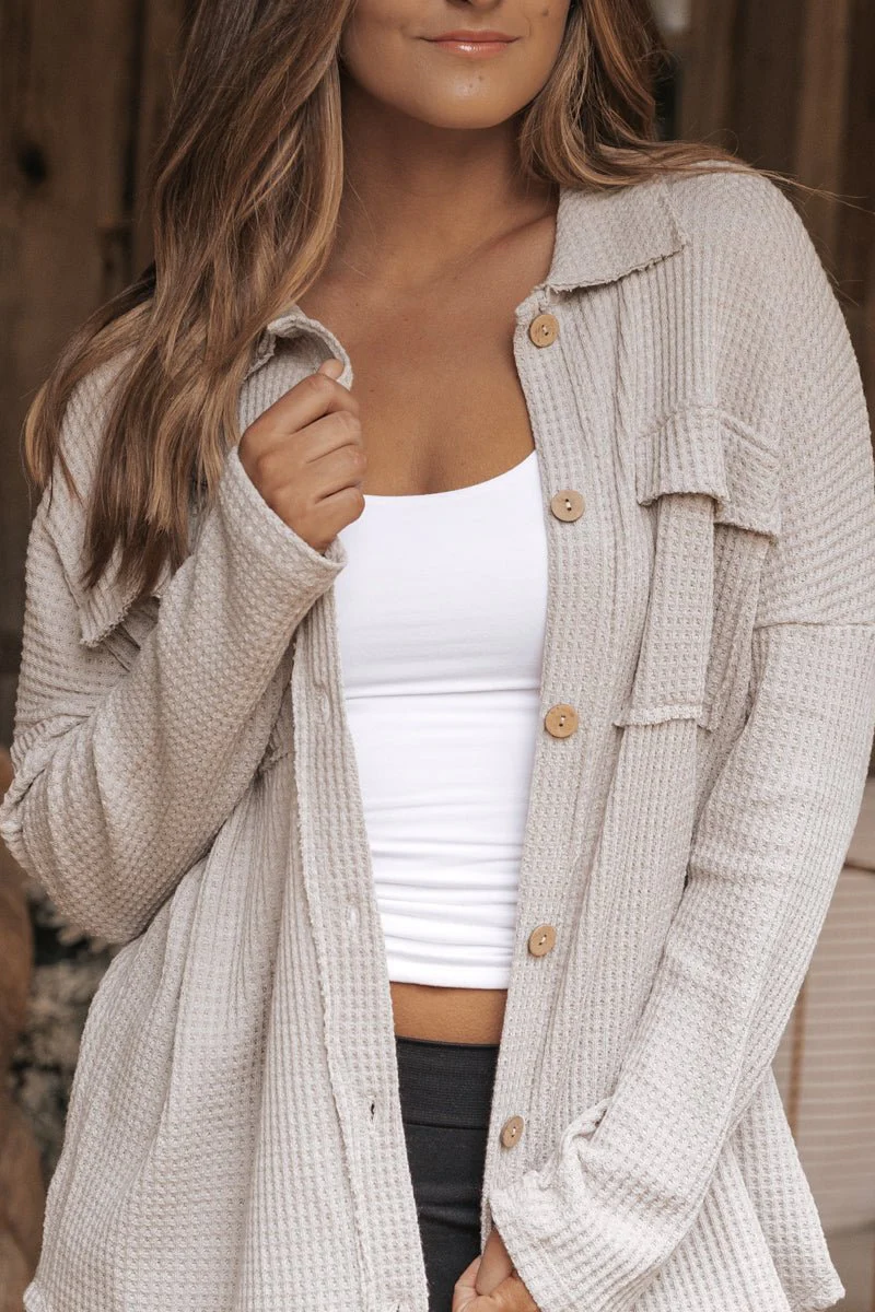 Taupe Waffle Knit Shacket - Image 7