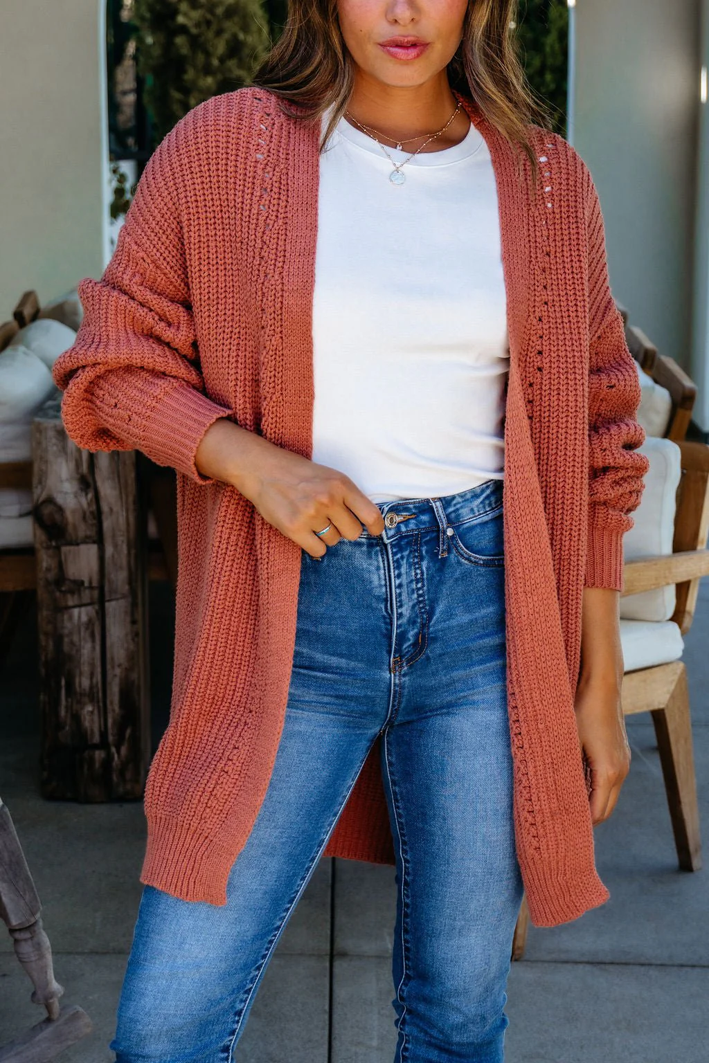Terracotta Open Front Cardigan - FINAL SALE - Image 3