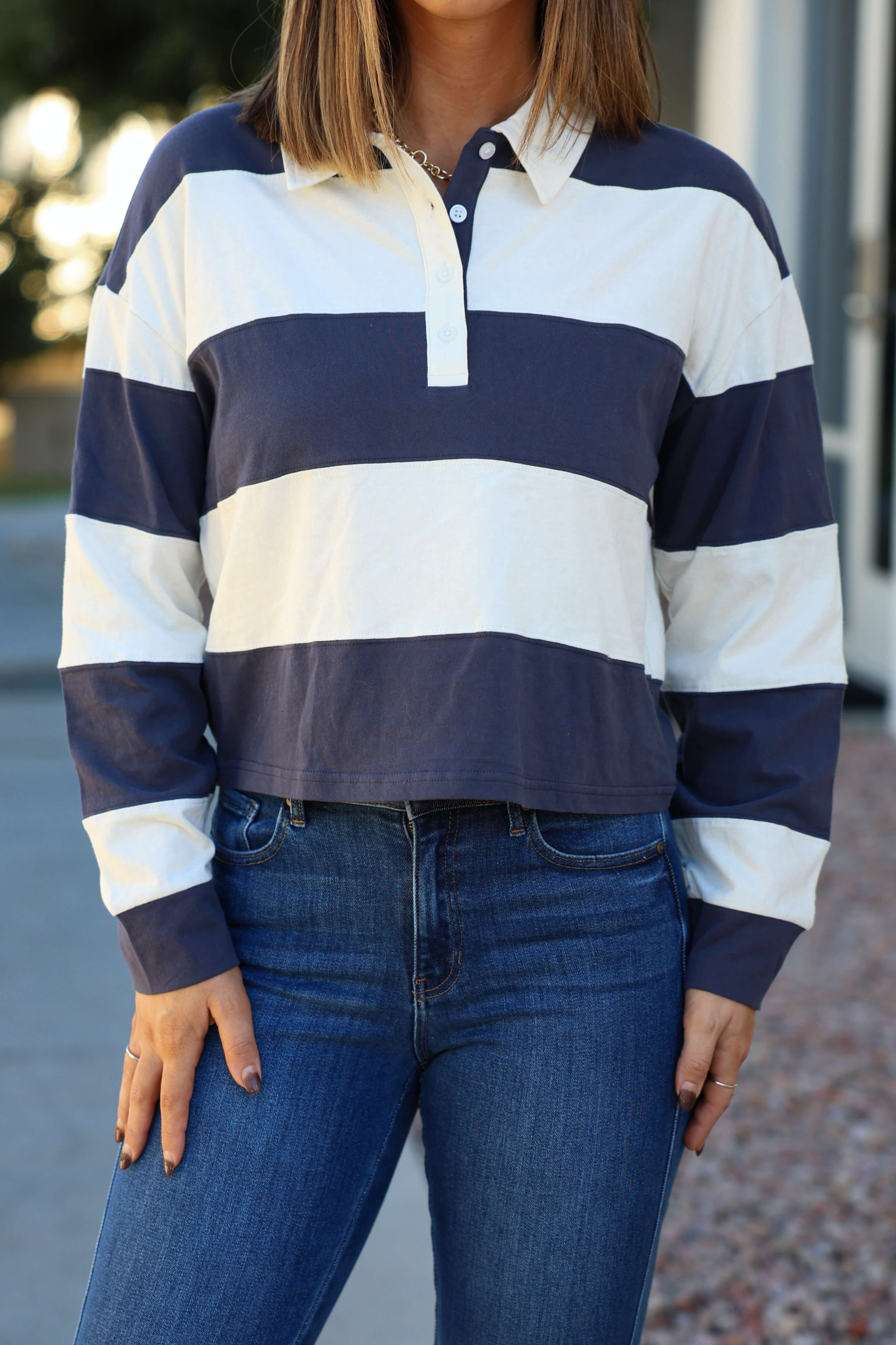 Thread and Supply Navy Stripe Button Up Top - FINAL SALE - Image 3