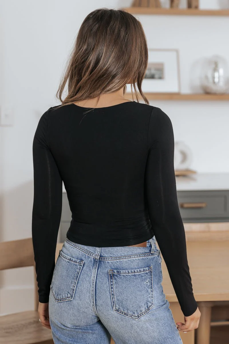 Ultra-Stretchy Scoop Neck Top - BLACK - Image 6