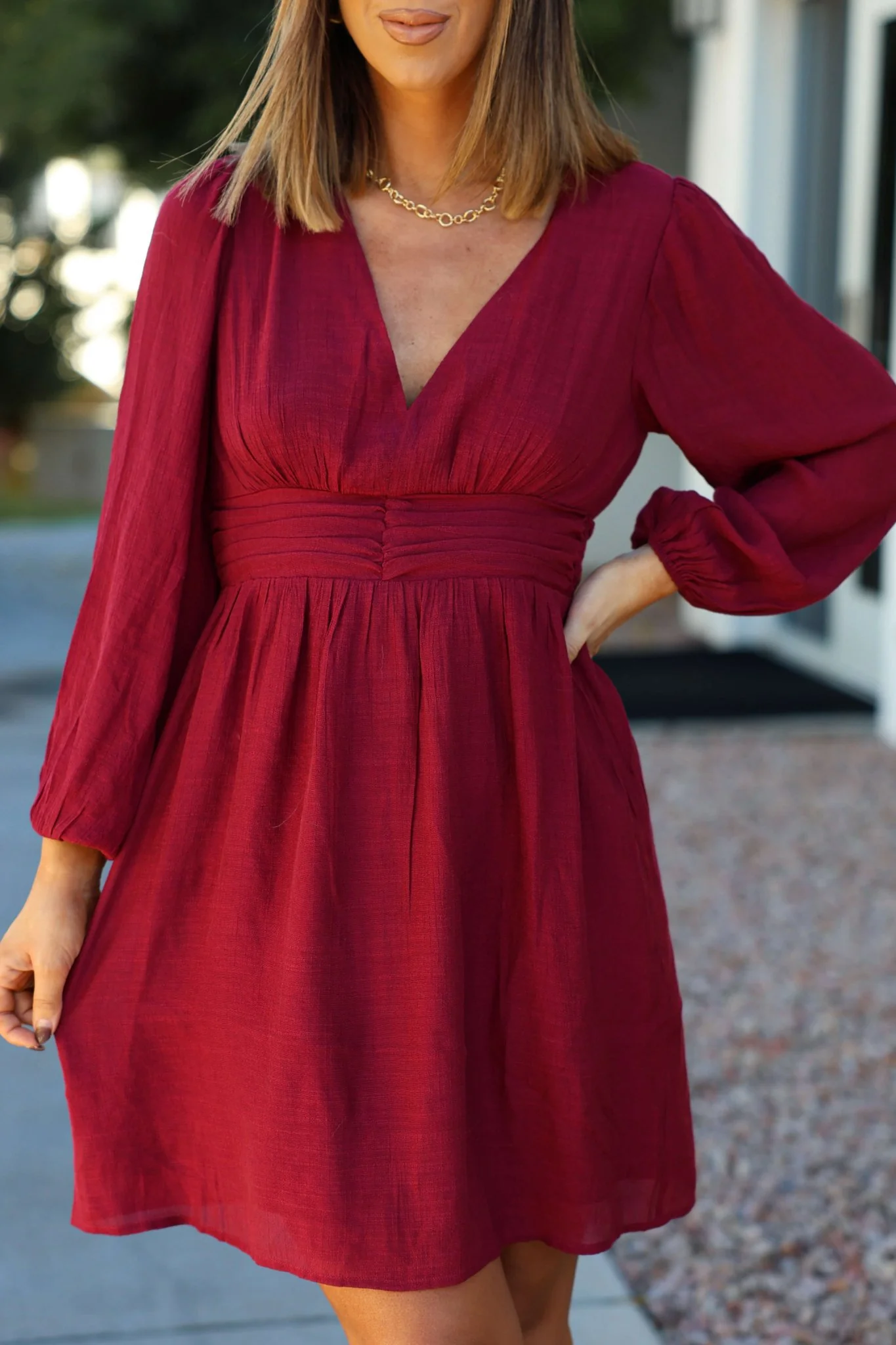 Vanessa Burgundy Ruched Mini Dress - FINAL SALE - Image 3
