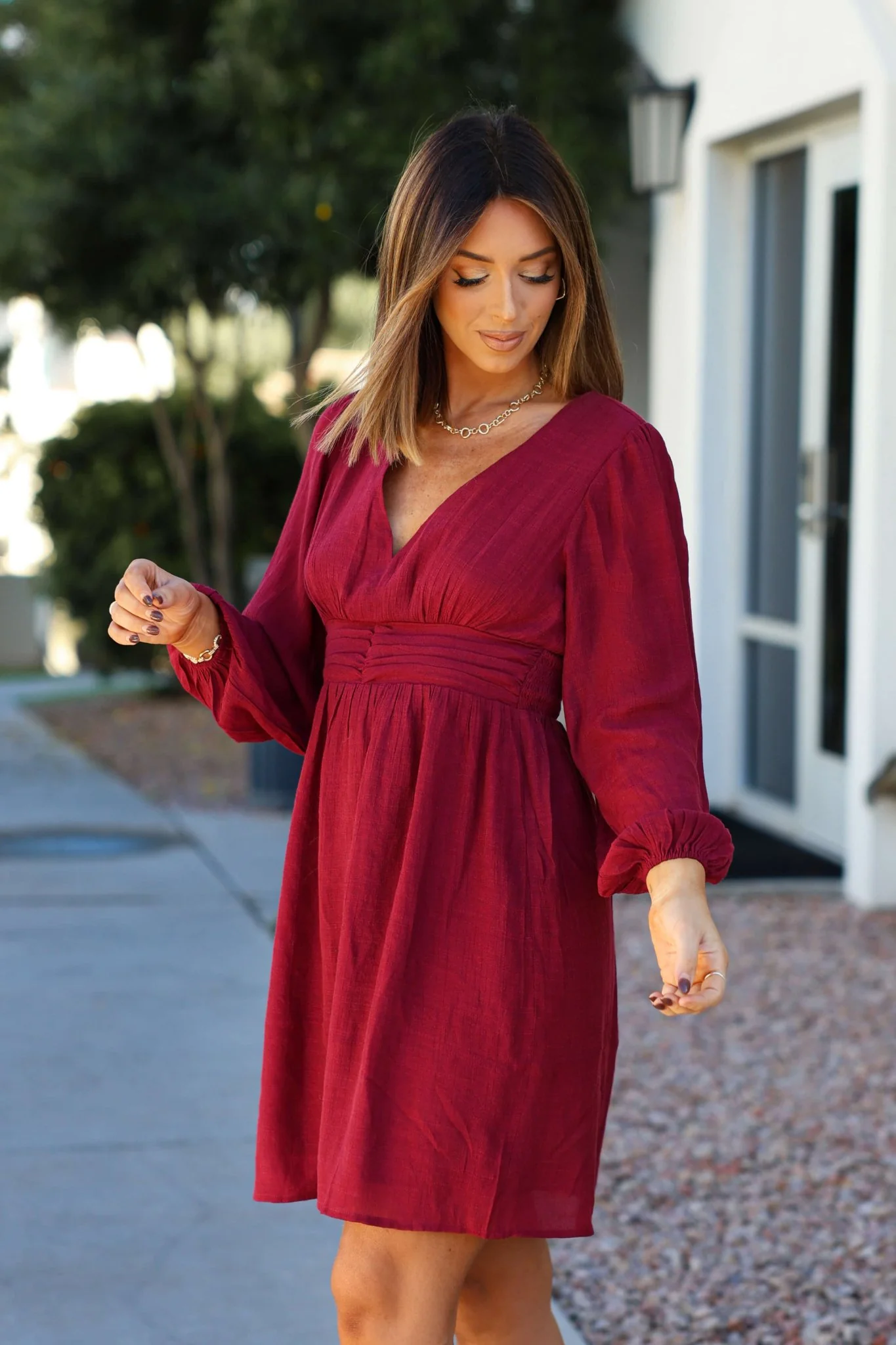 Vanessa Burgundy Ruched Mini Dress - FINAL SALE - Image 4