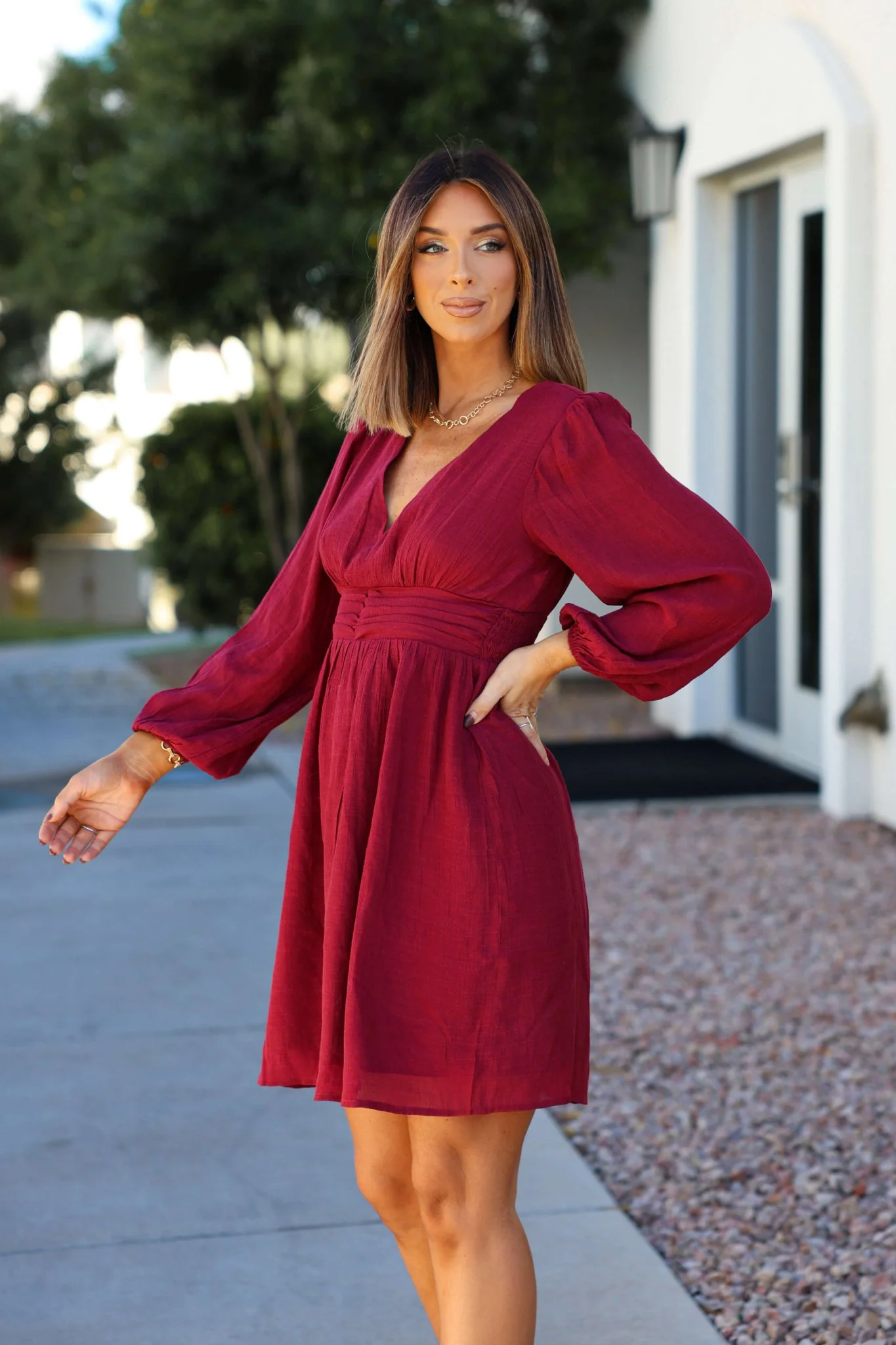 Vanessa Burgundy Ruched Mini Dress - FINAL SALE - Image 5