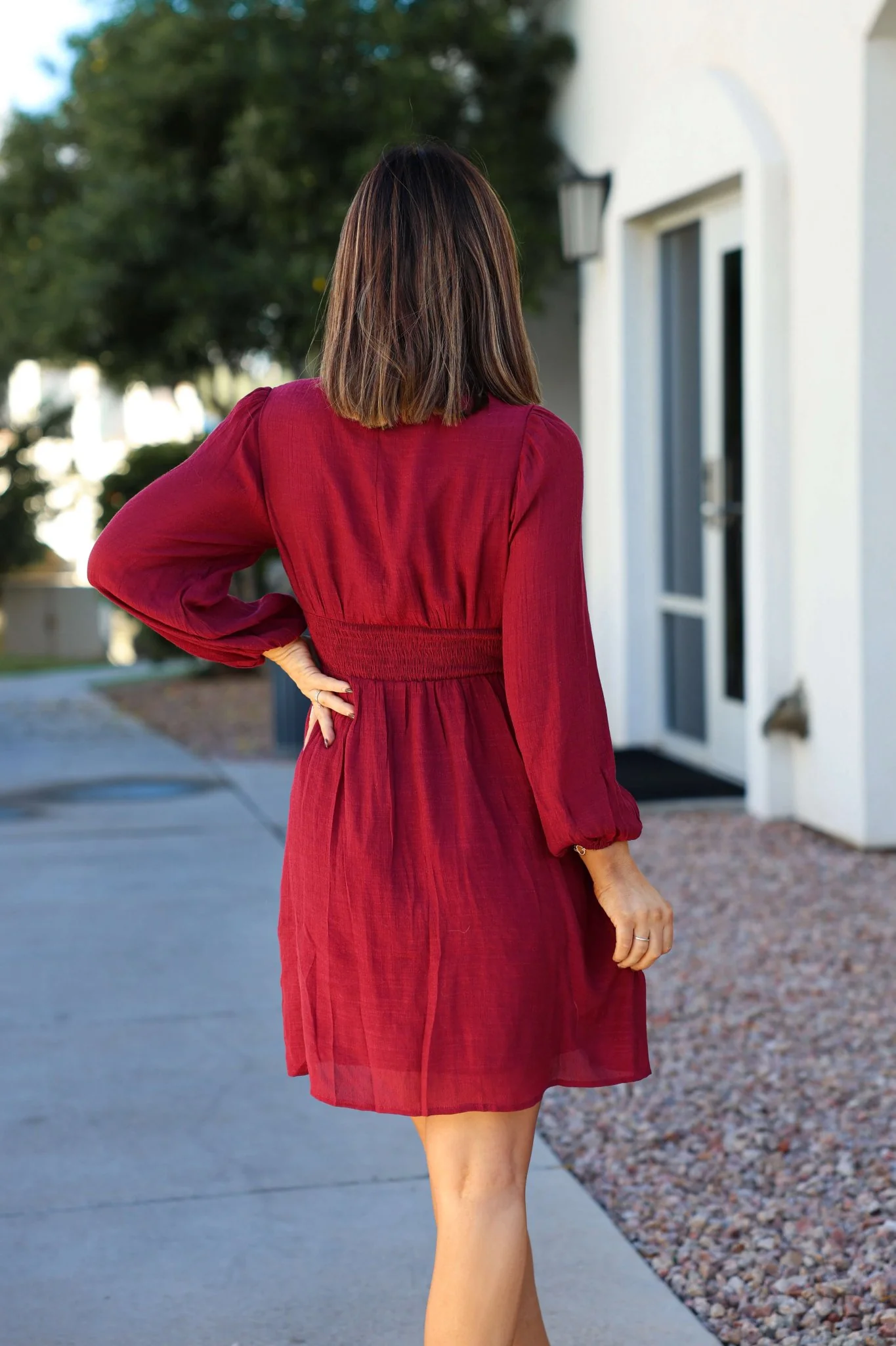 Vanessa Burgundy Ruched Mini Dress - FINAL SALE - Image 6