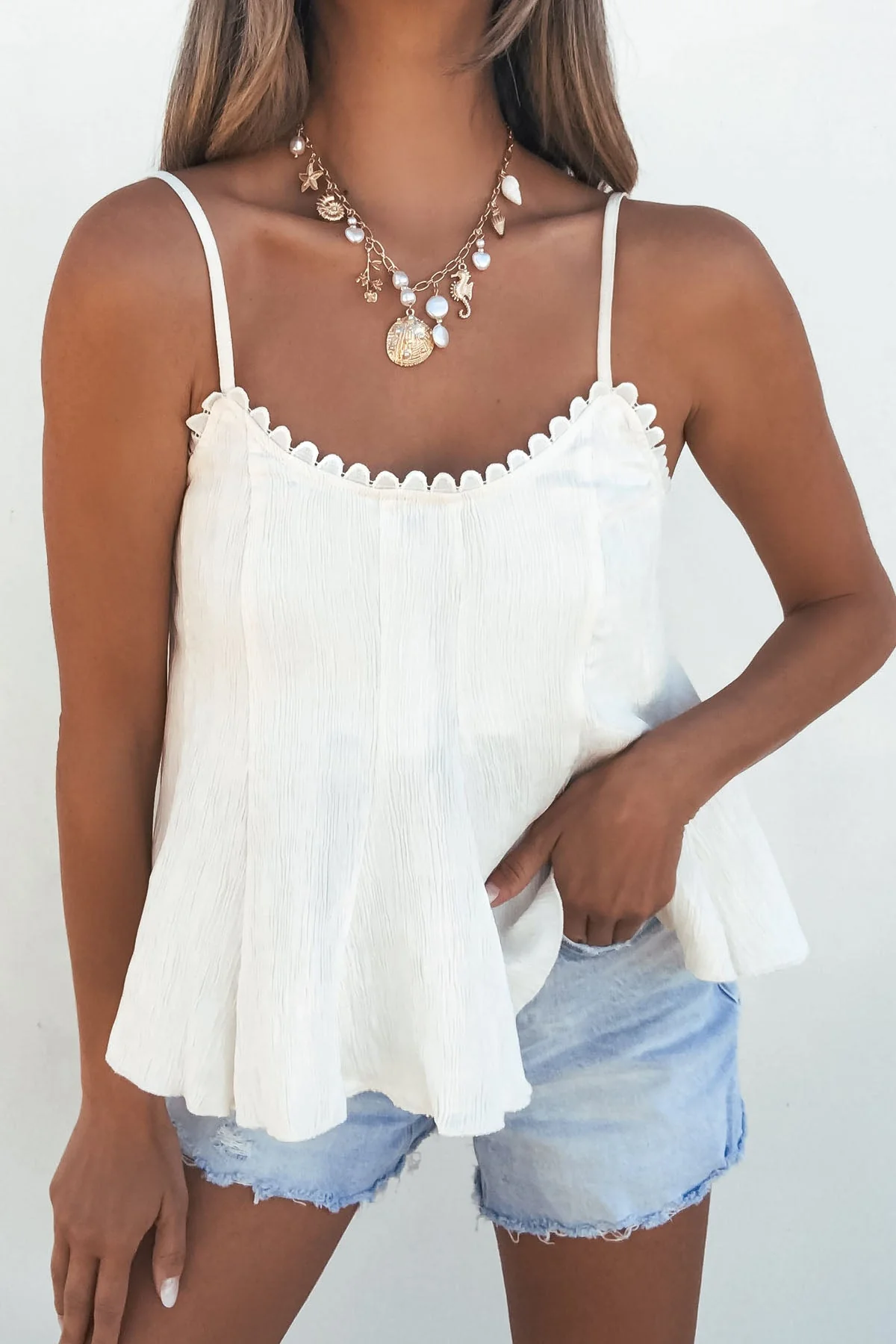 Vivienne Ivory Flowy Pleated Tank Top - Image 3