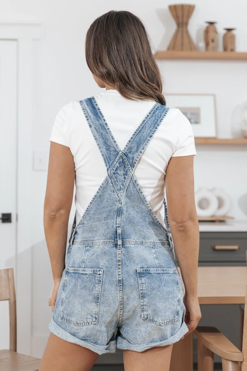 Free People Light Wash Ziggy Shortalls - Image 9