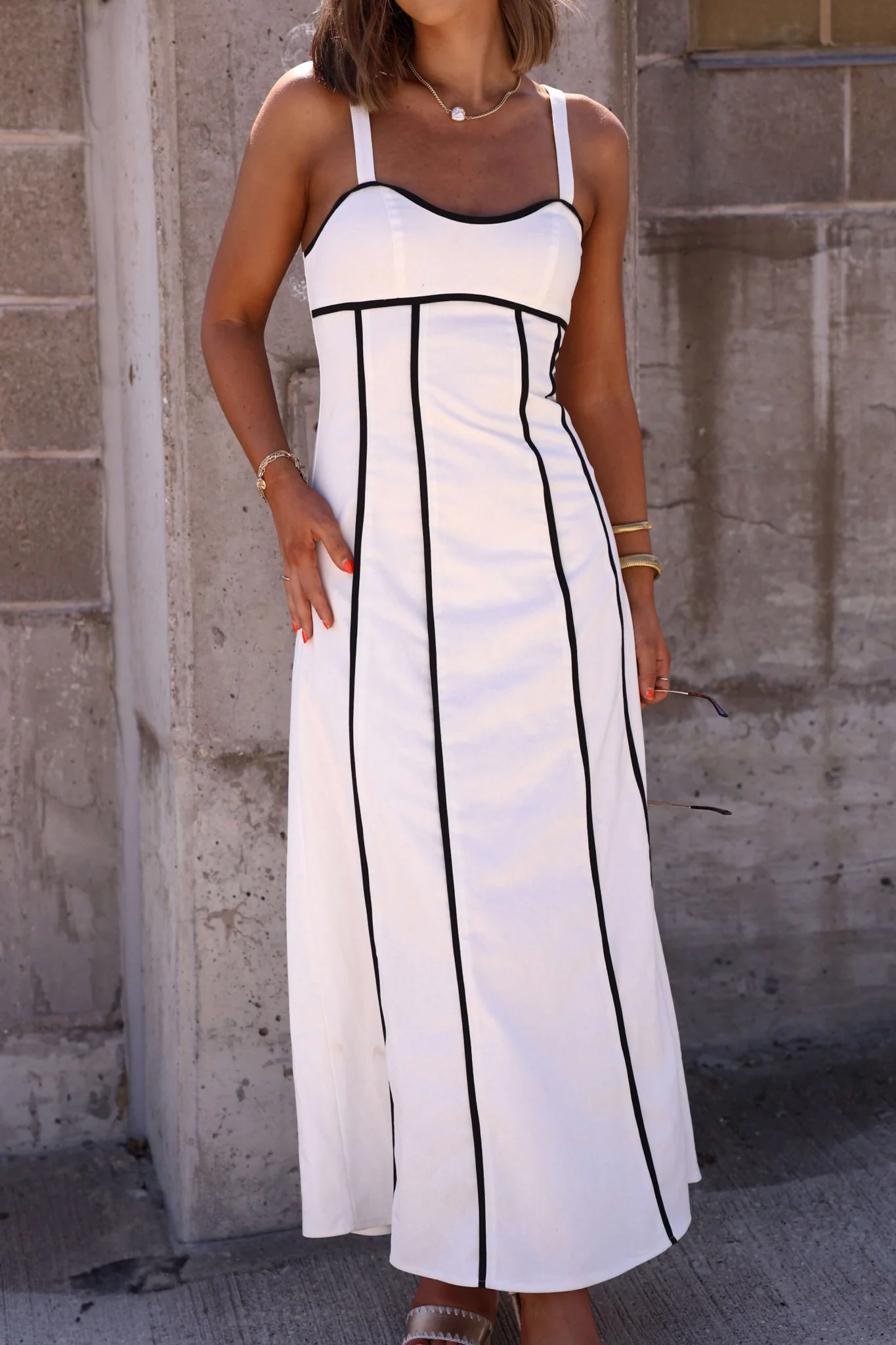 White and Black Trim Detail Maxi Dress - FINAL SALE - Image 3