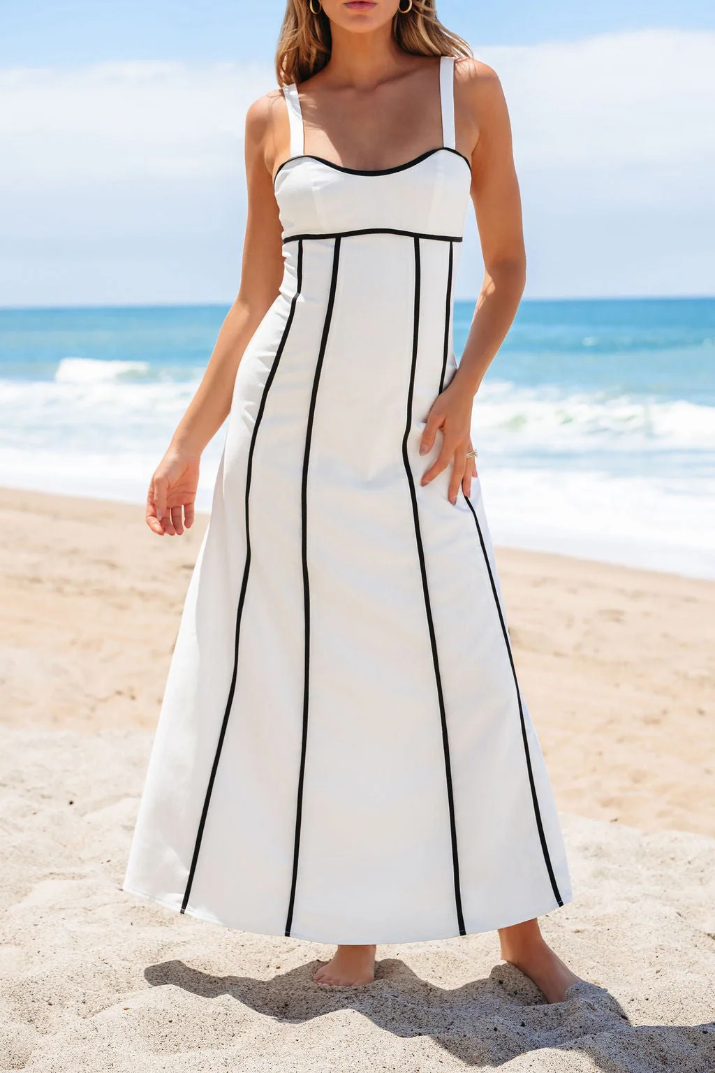 White and Black Trim Detail Maxi Dress - FINAL SALE - Image 7