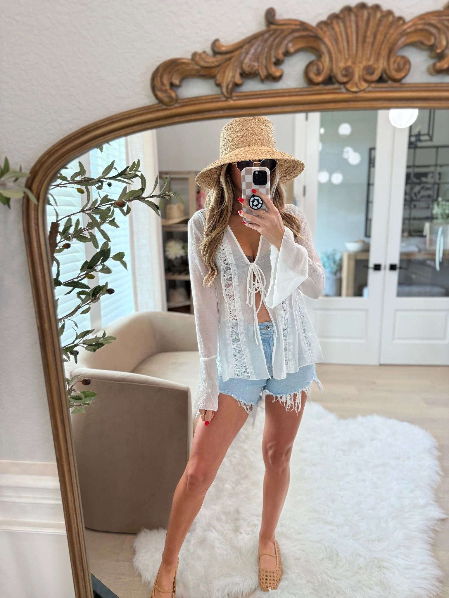 White Bell Sleeve Sheer Lace Top - Image 13