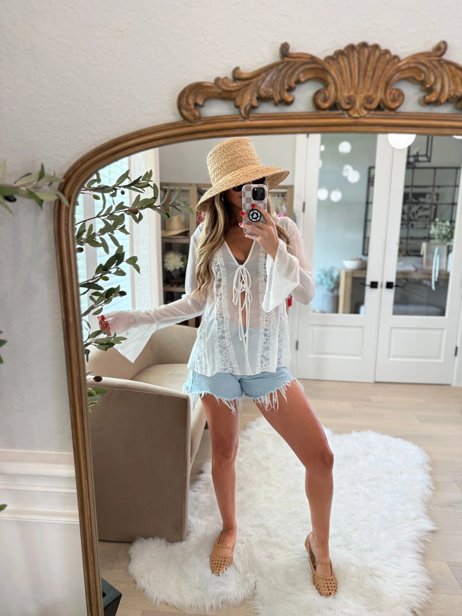 White Bell Sleeve Sheer Lace Top - Image 14