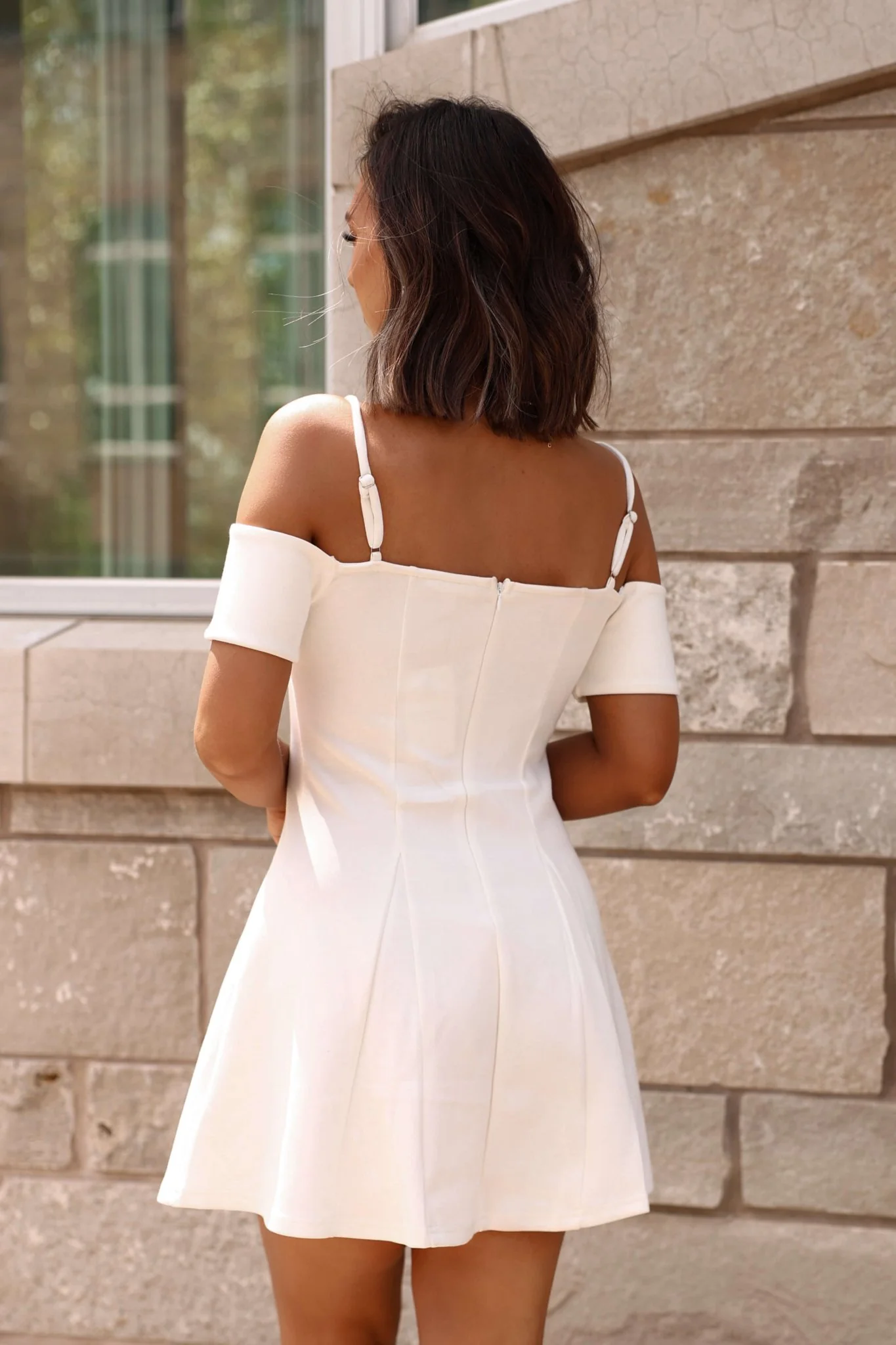 White Cold Shoulder Flare Mini Dress - FINAL SALE - Image 5