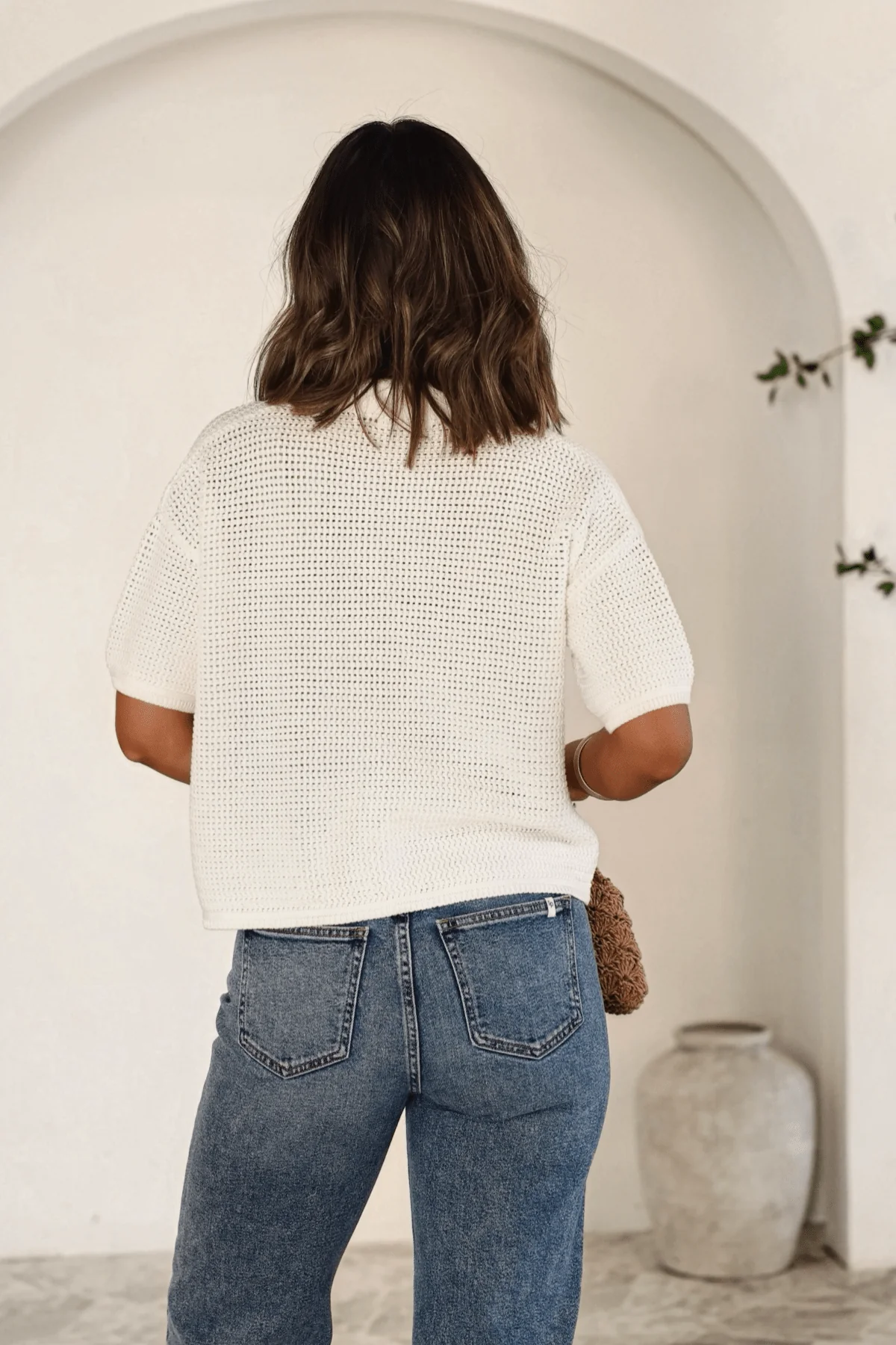 White Crochet Button Up Top - Image 4