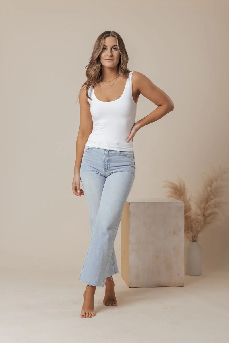 Scoop Neck Double Lined Jersey Tank - White - Image 4
