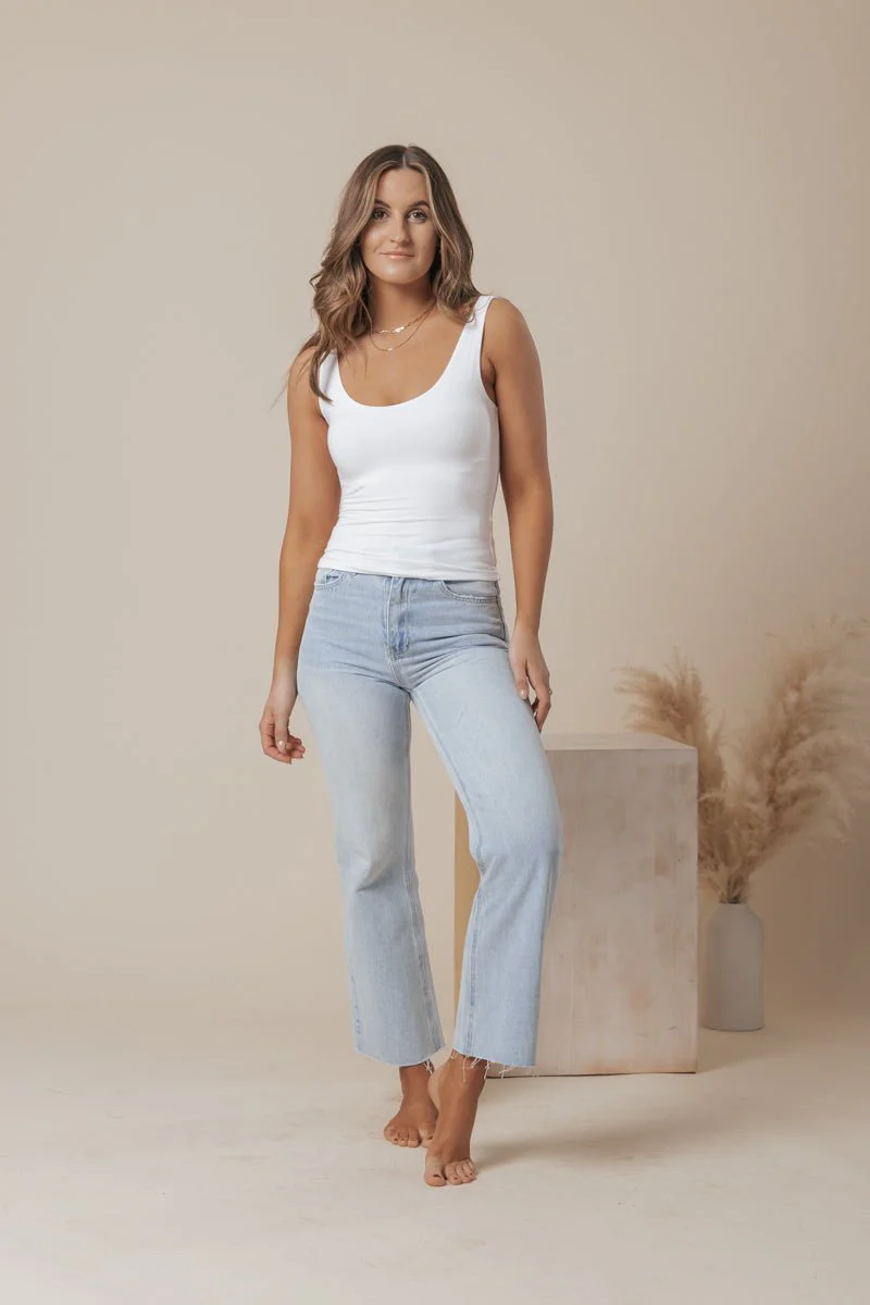 Scoop Neck Double Lined Jersey Tank - White - Image 5