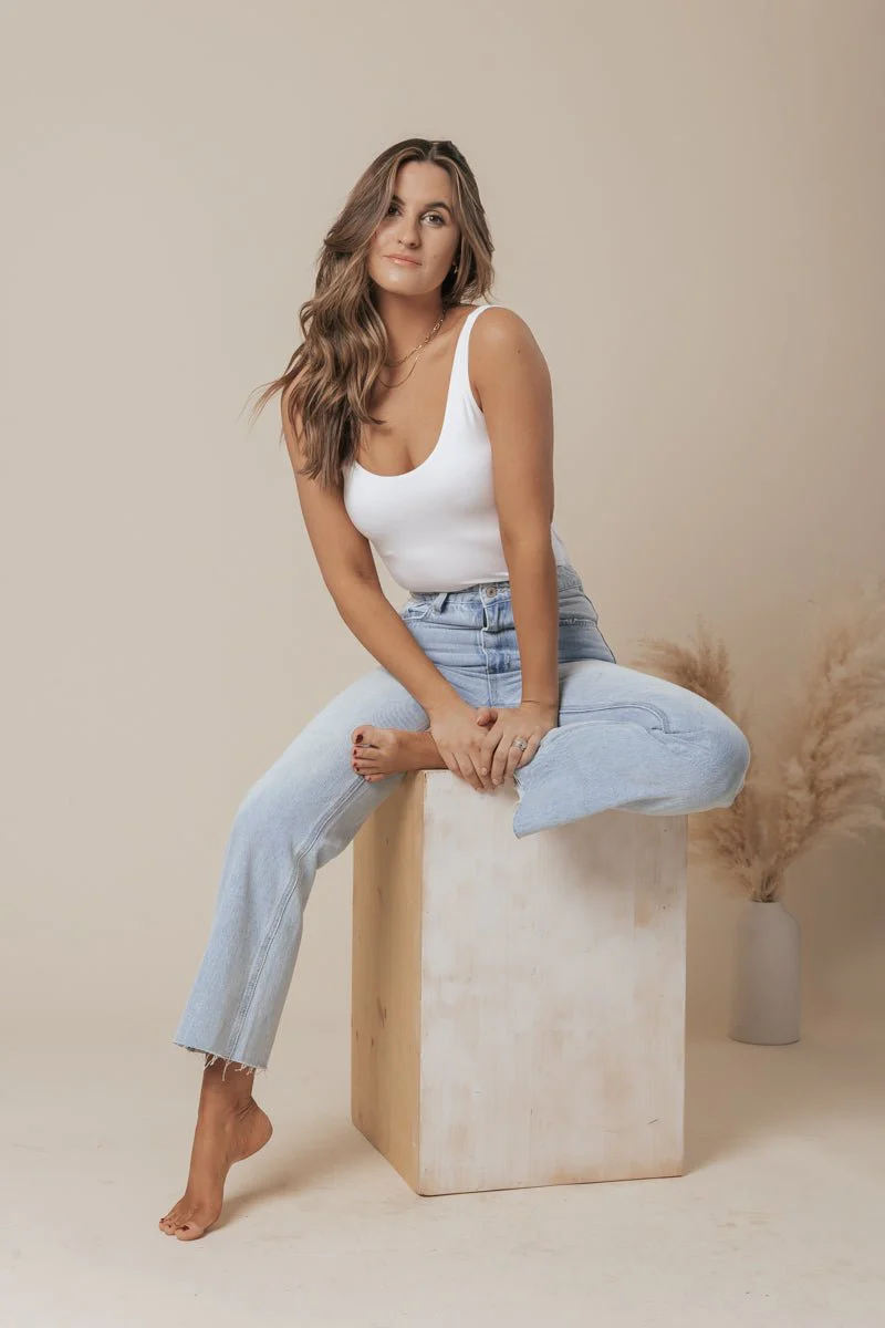Scoop Neck Double Lined Jersey Tank - White - Image 6
