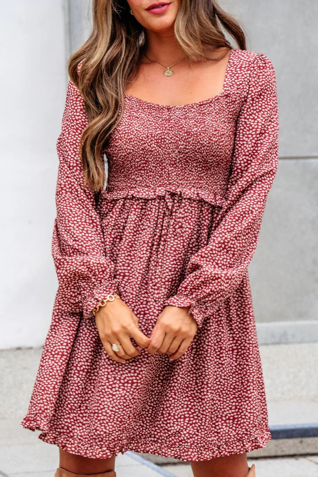 Wild Rust Print Smocked Mini Dress - FINAL SALE - Image 3